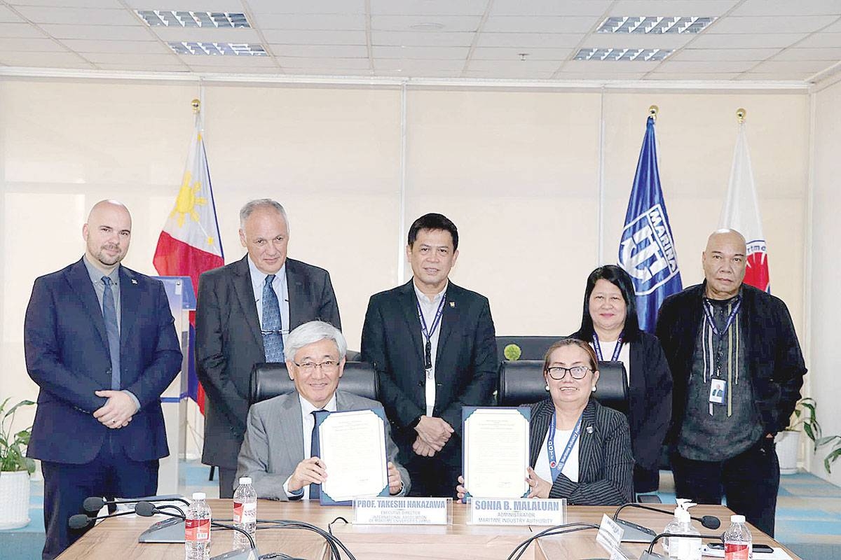 Marina Administrator Sonia Malaluan (seated, right) and IAMU Executive Director Takeshi Nakazawa during the MoU signing to improve maritime education and training. CONTRIBUTED PHOTO