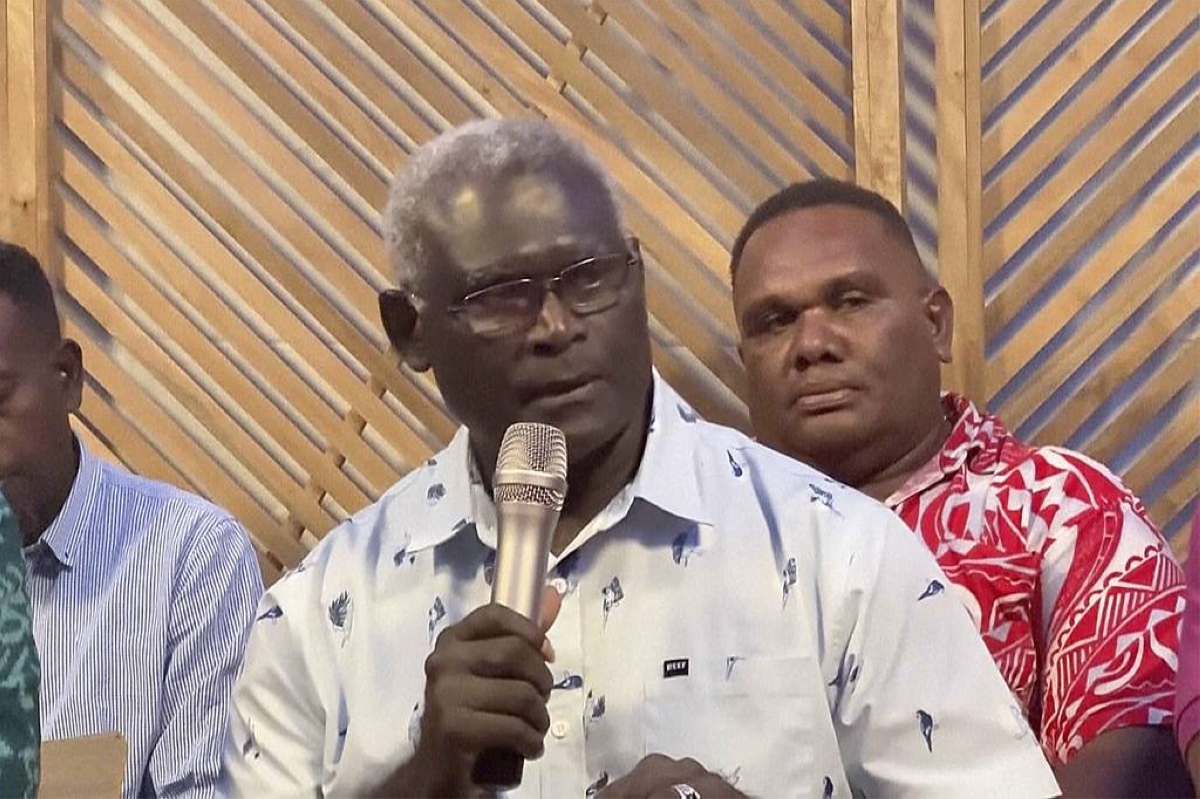 TIME TO WITHDRAW This video image shows Solomon Islands’ outgoing Prime Minister Manasseh Sogavare speaking during a news conference in the capital Honiara on Monday, April 29, 2024. AUSTRALIAN BROADCASTING CORP. PHOTO VIA AP