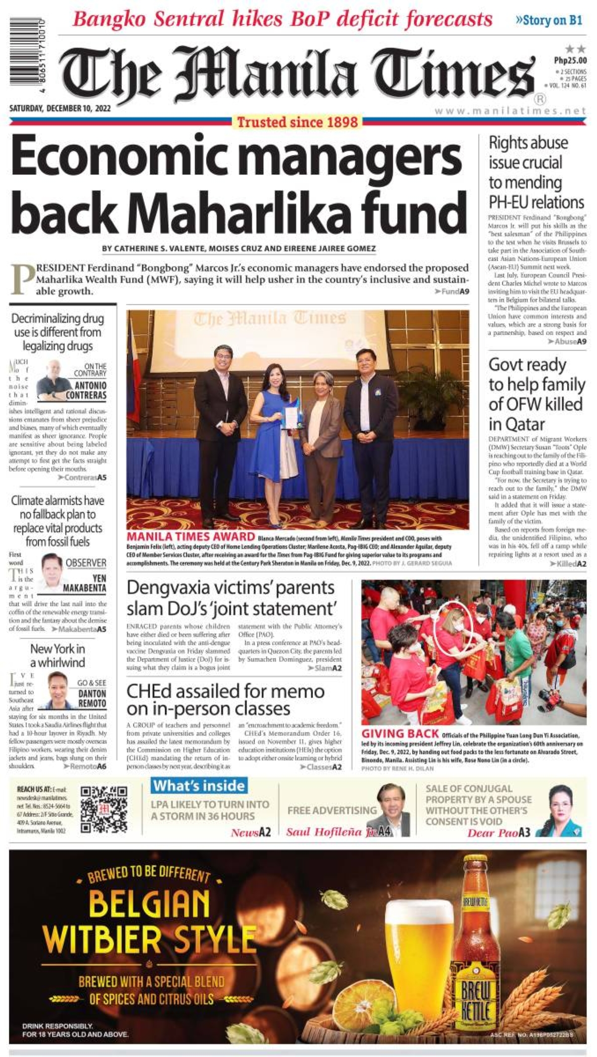 The Manila Times Front Page December The Manila Times