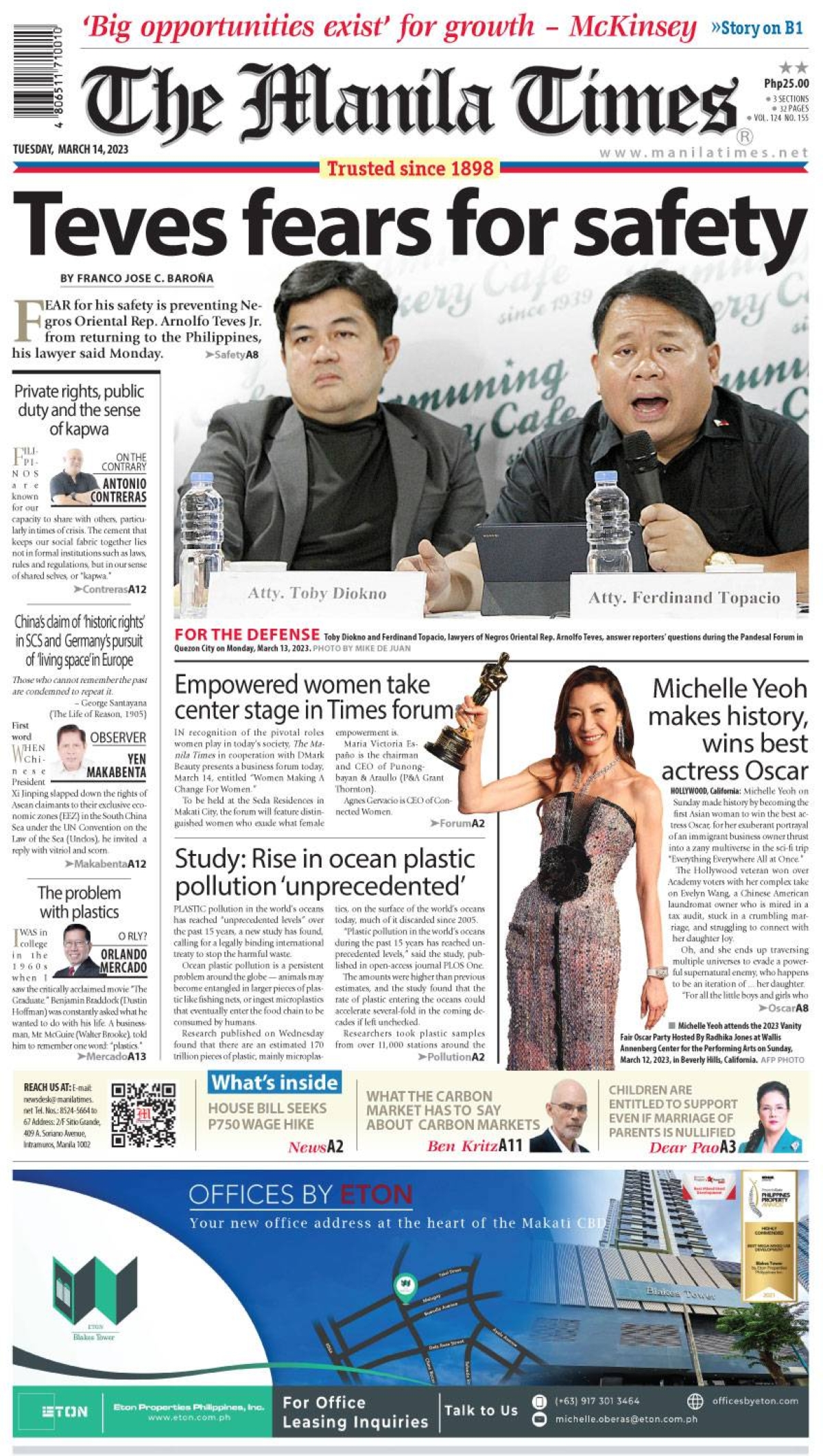 The Manila Times Front Page March 14 2023 The Manila Times