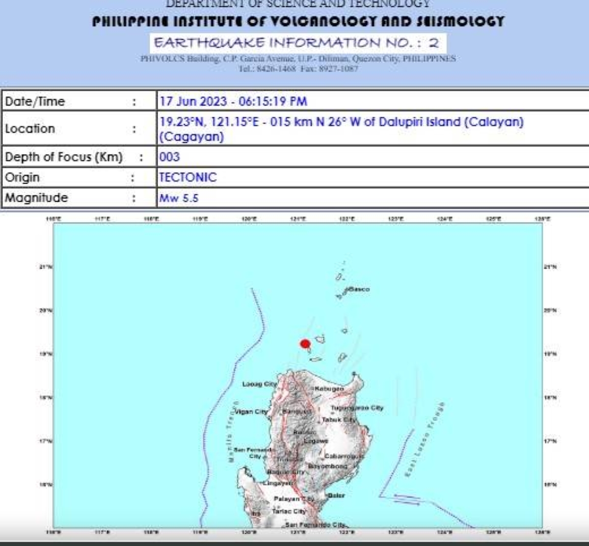 Magnitude 5 5 Quake Hits Cagayan Phivolcs The Manila Times