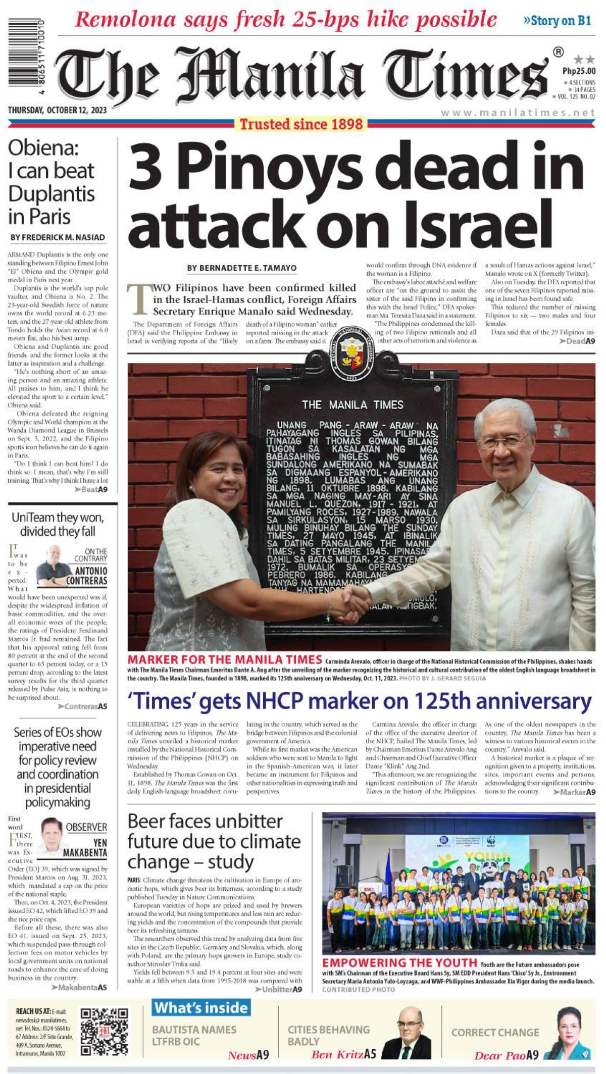 The Manila Times Front Page October The Manila Times