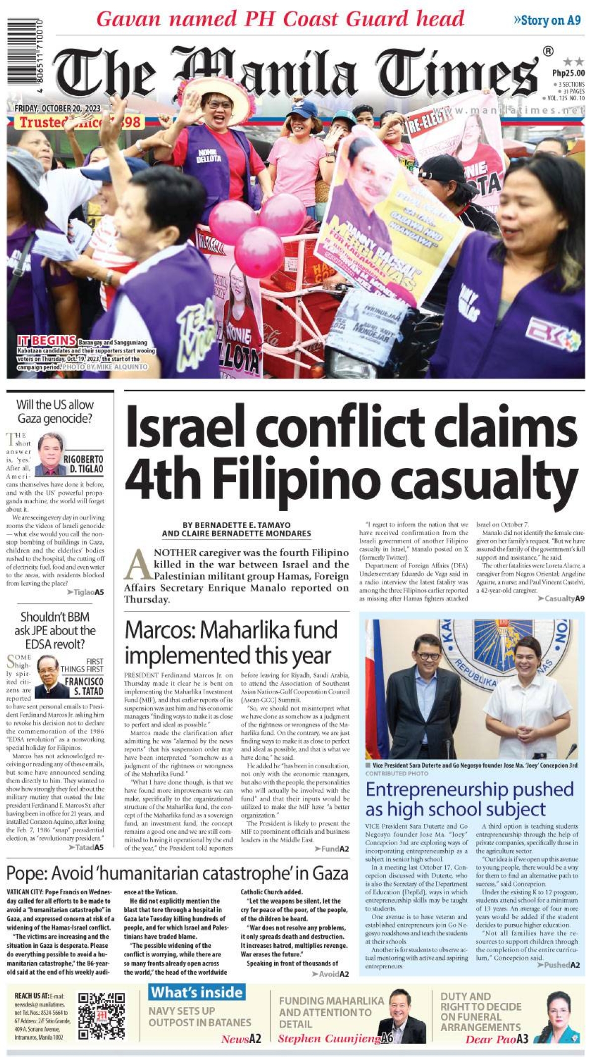 The Manila Times Front Page October 20 2023 The Manila Times