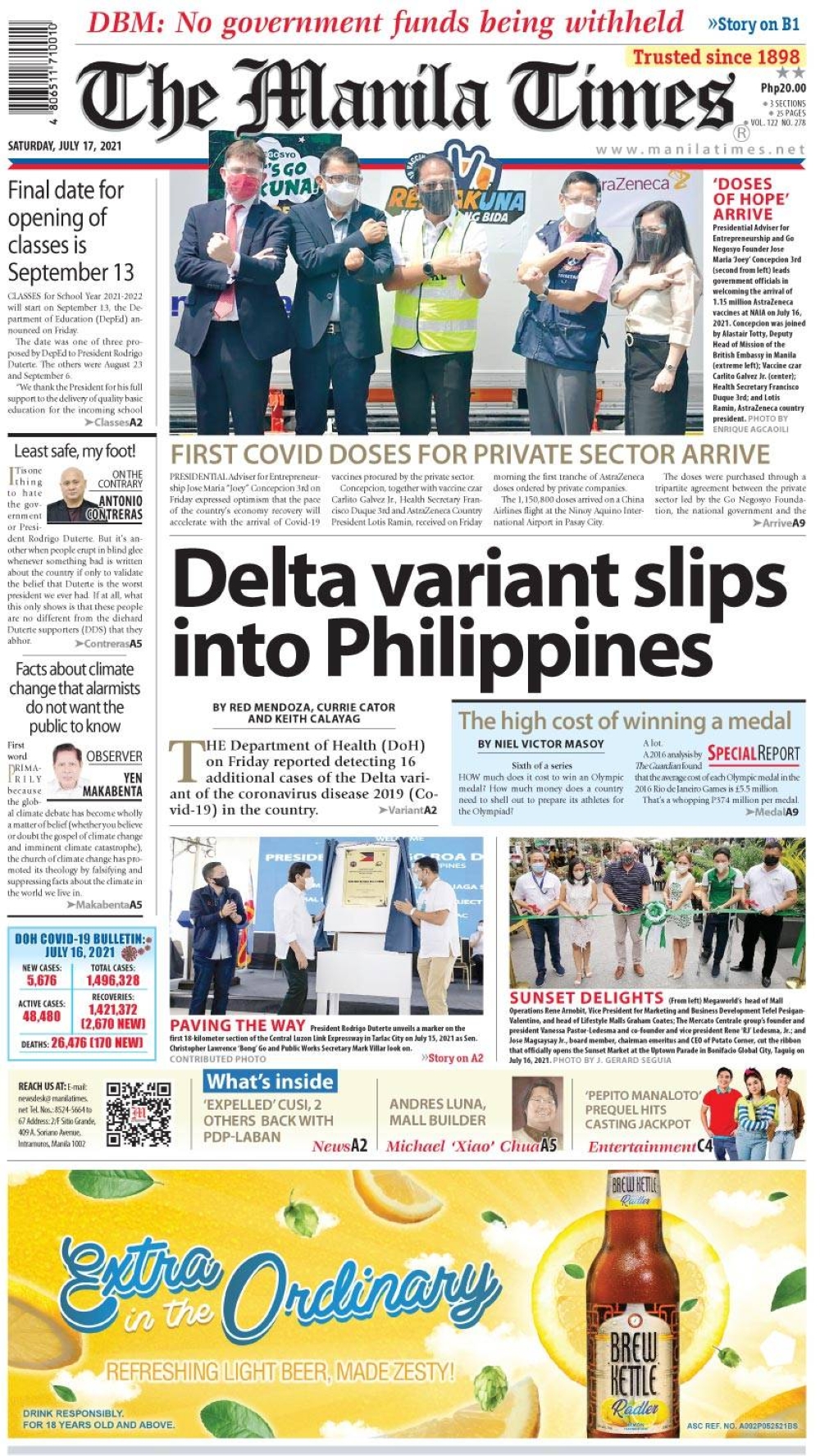 Today S Front Page July 17 21 The Manila Times