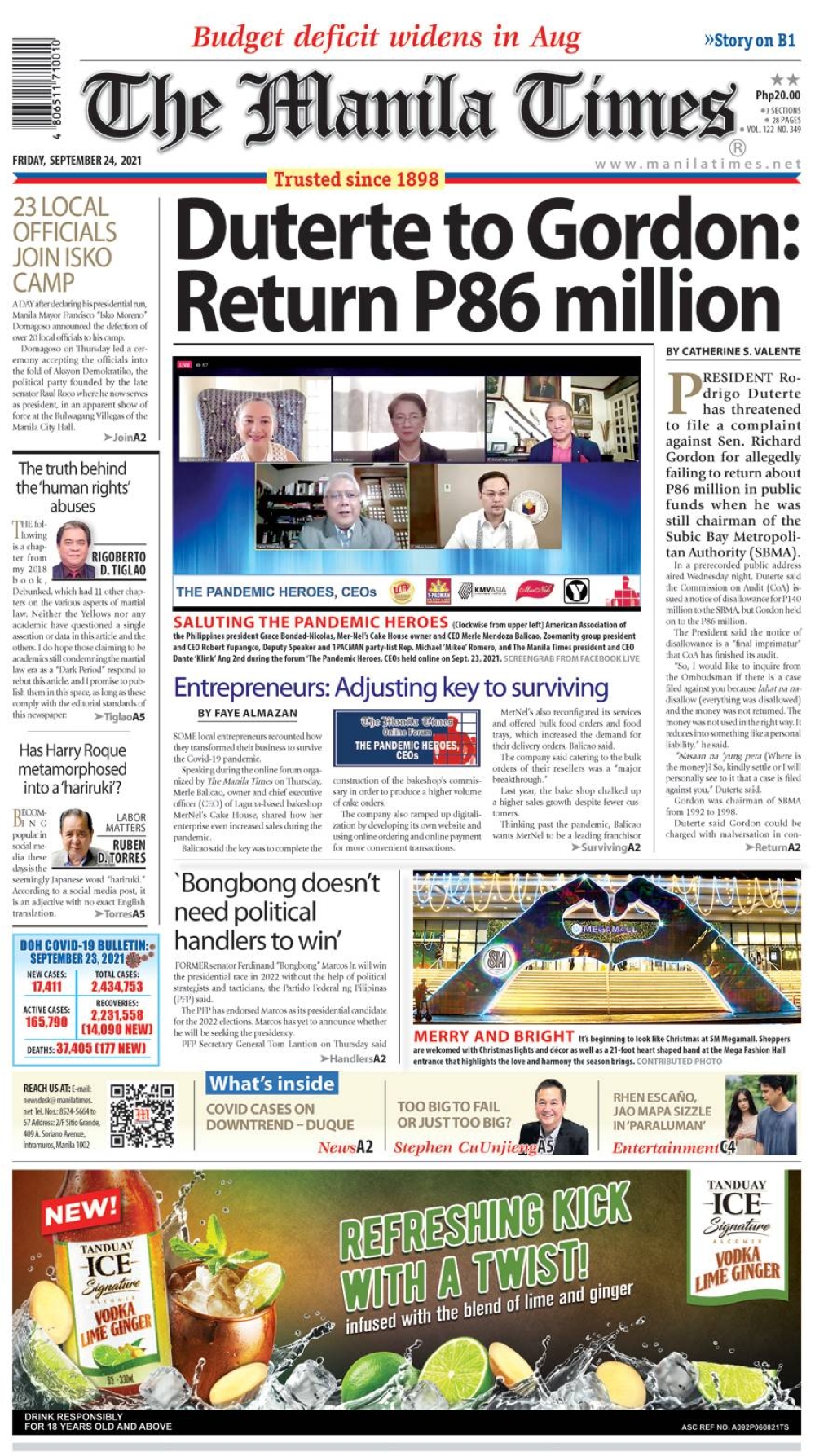 Today's Front Page | September 24, 2021 | The Manila Times