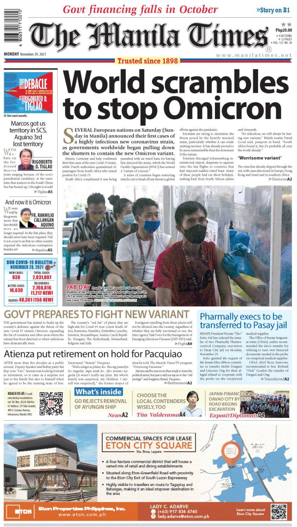 The Manila Times Front Page | November 29, 2021 | The Manila Times