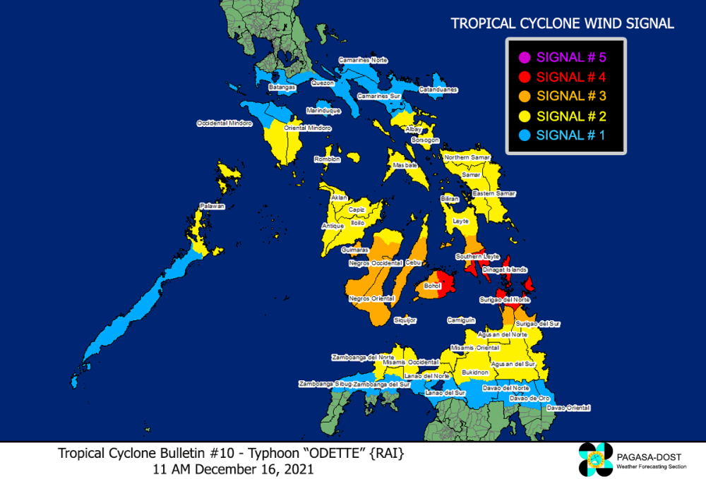 Signal No. 4 up in Visayas, Mindanao areas as 'Odette' nears Surigao ...