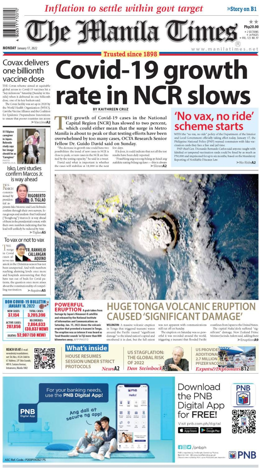 The Manila Times Front Page January 17, 2022 The Manila Times