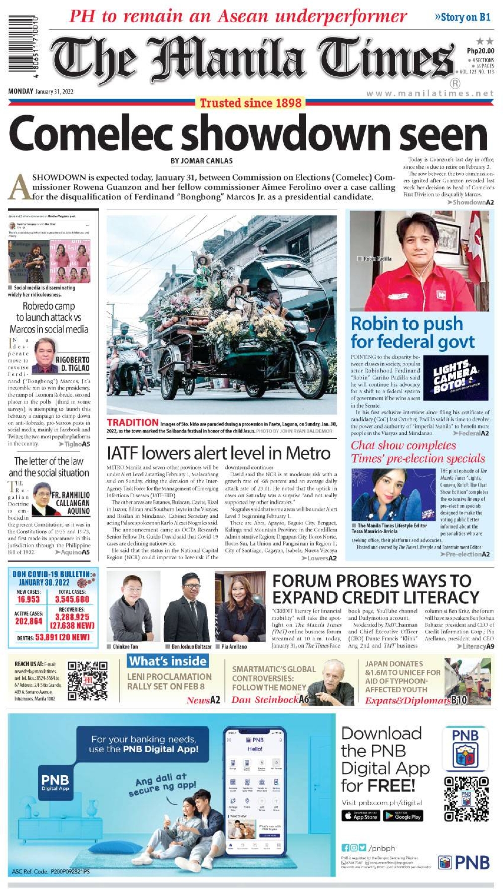 The Manila Times Front Page | January 31, 2022 | The Manila Times