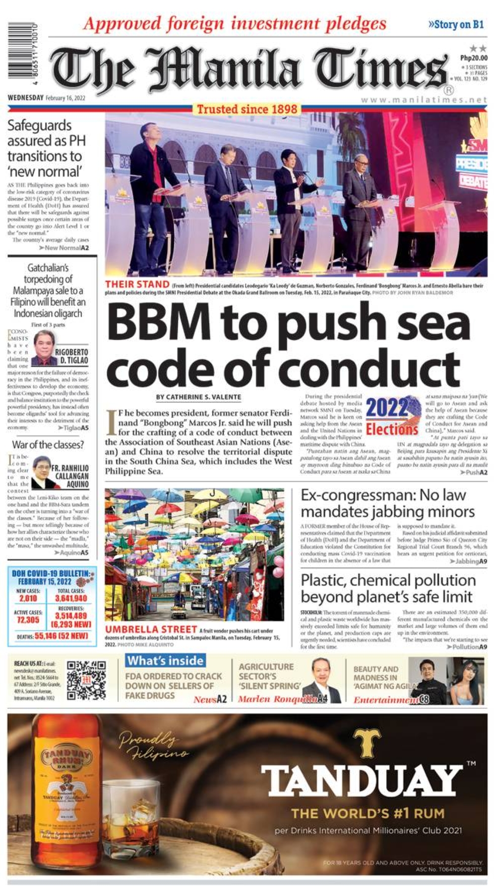 The Manila Times Front Page | February 16, 2022 | The Manila Times