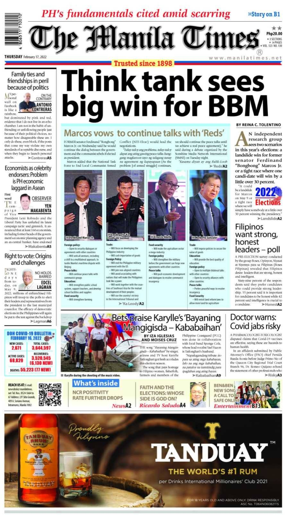 The Manila Times Front Page | February 17, 2022 | The Manila Times