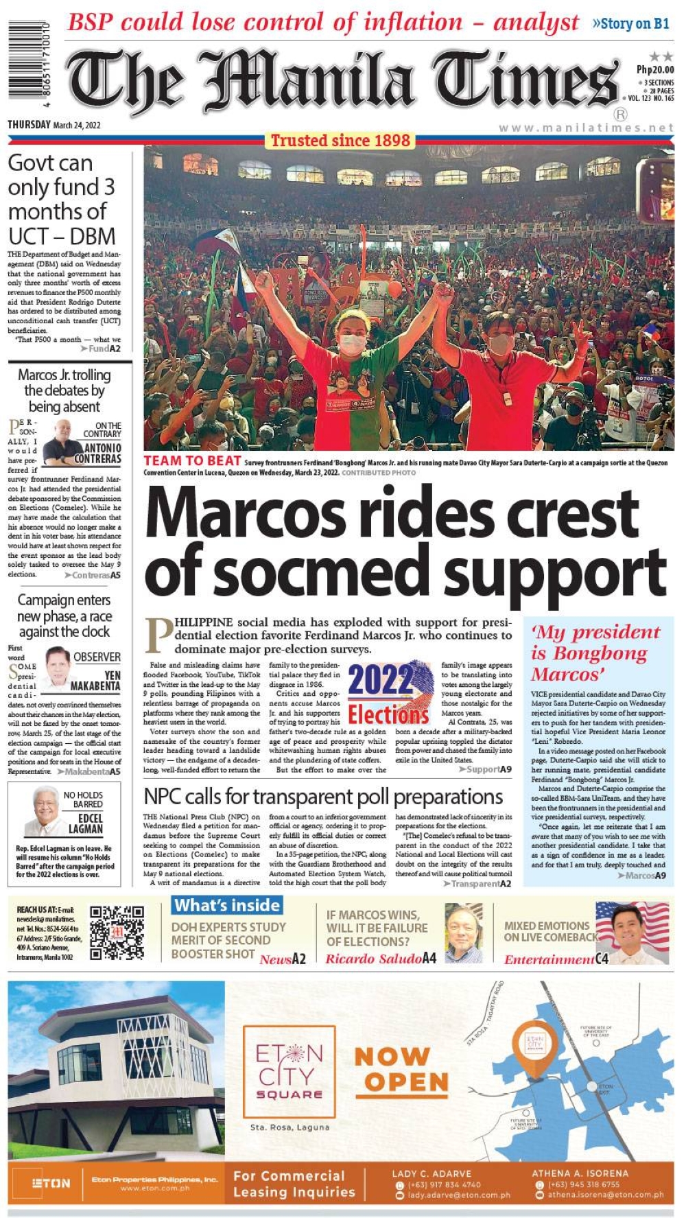 The Manila Times Front Page March 24, 2022 The Manila Times