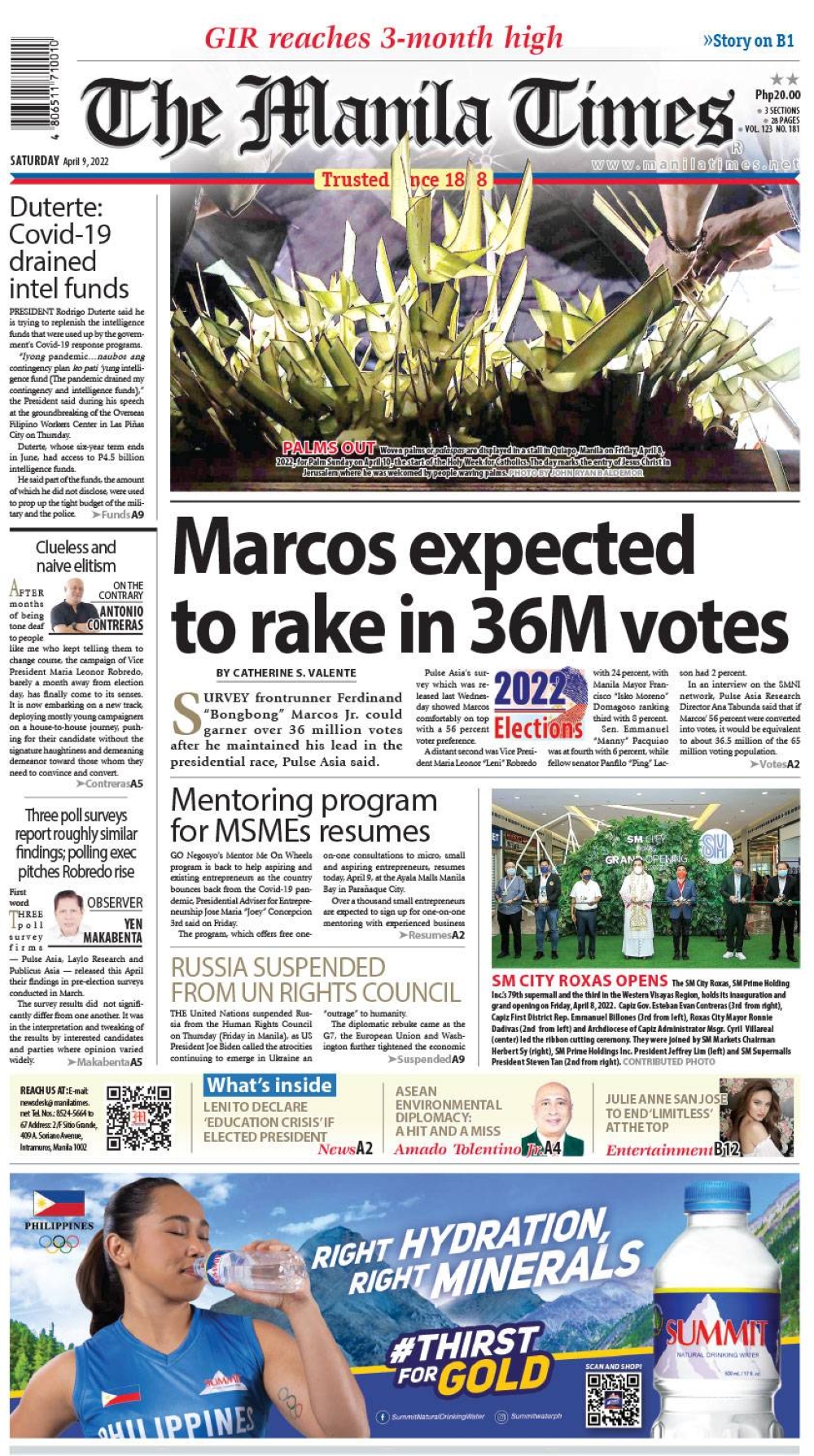 The Manila Times Front Page | April 09, 2022 | The Manila Times