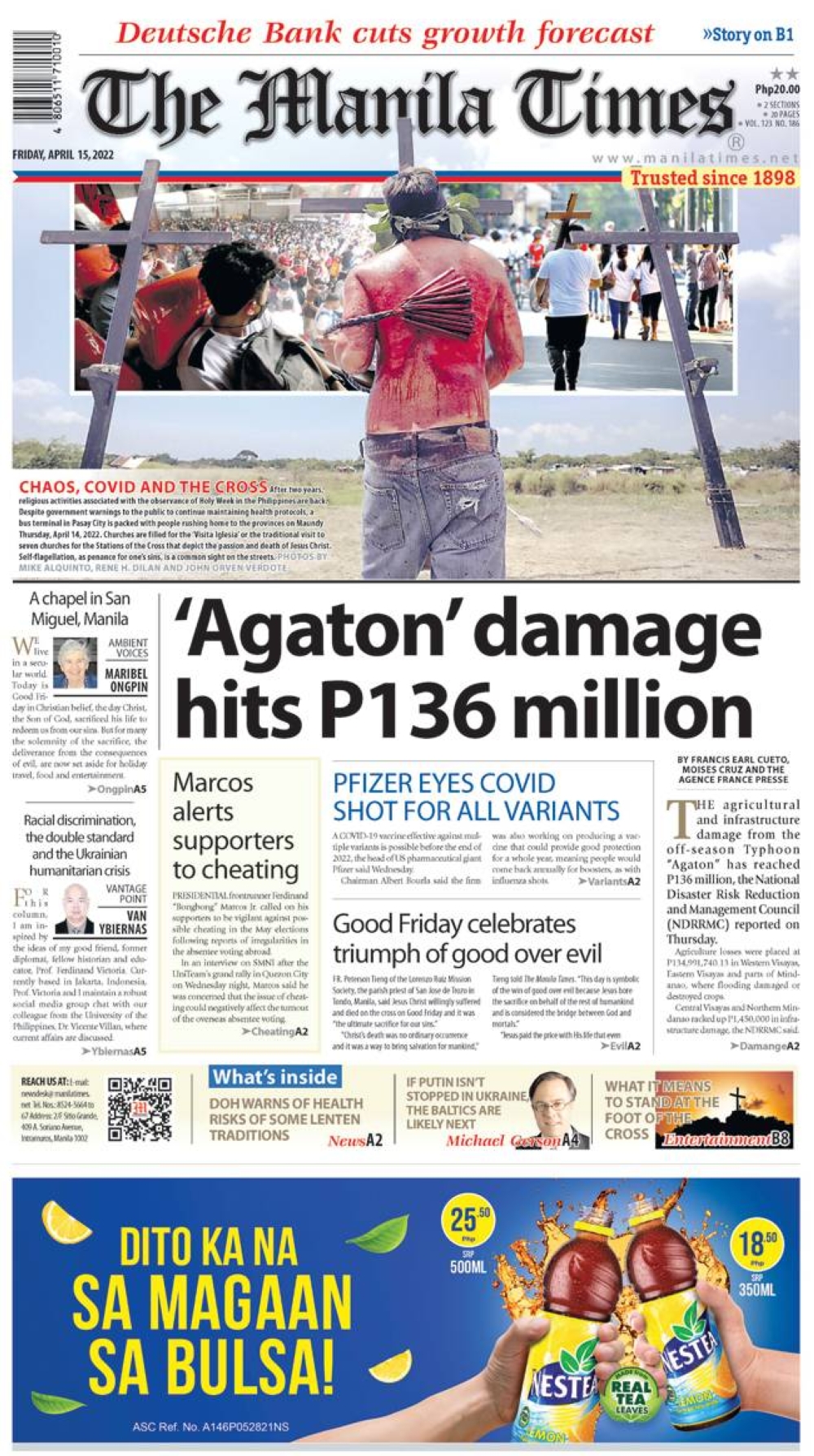 The Manila Times Front Page | April 15, 2022 | The Manila Times