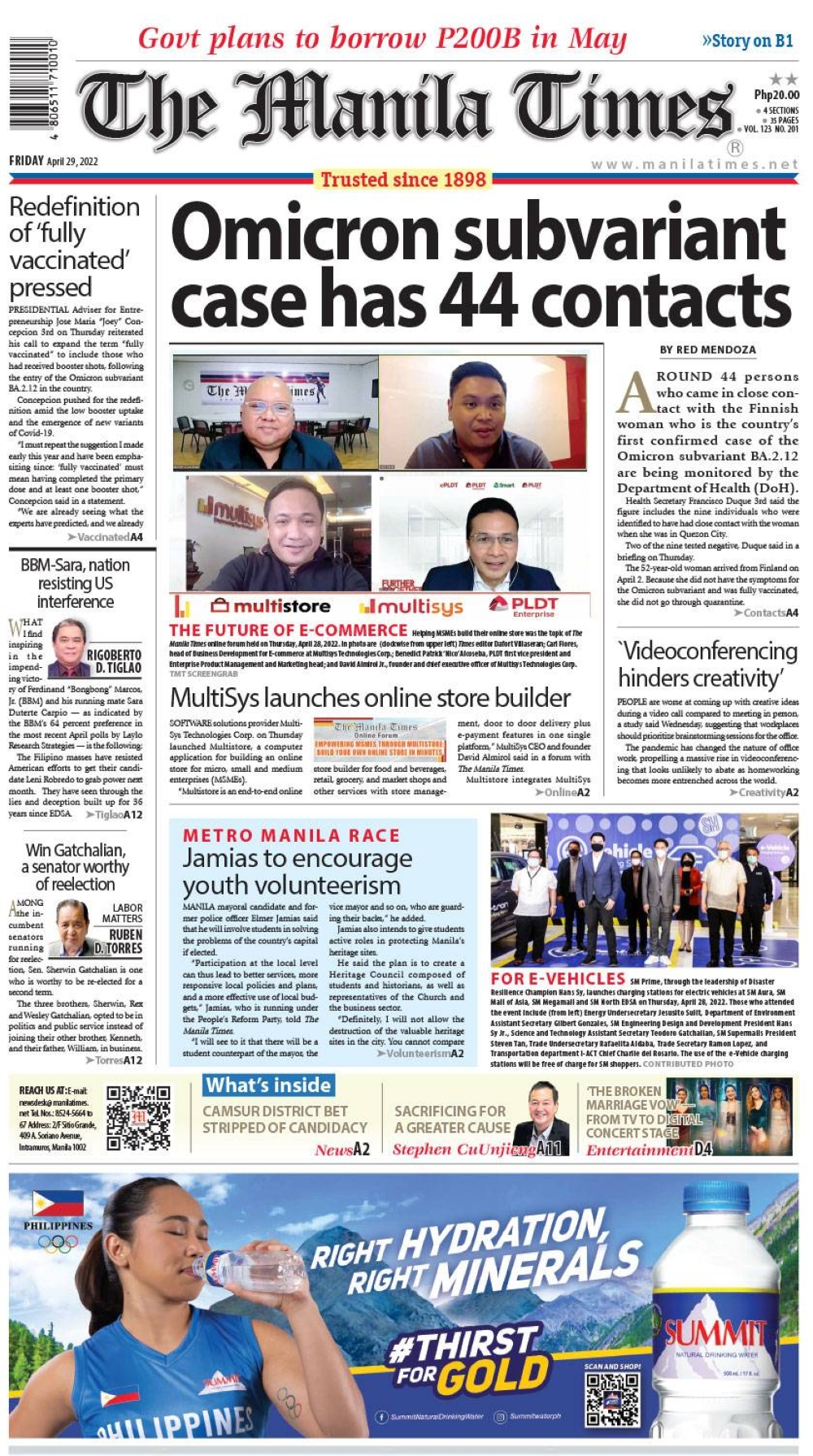 The Manila Times Front Page | April 29, 2022 | The Manila Times