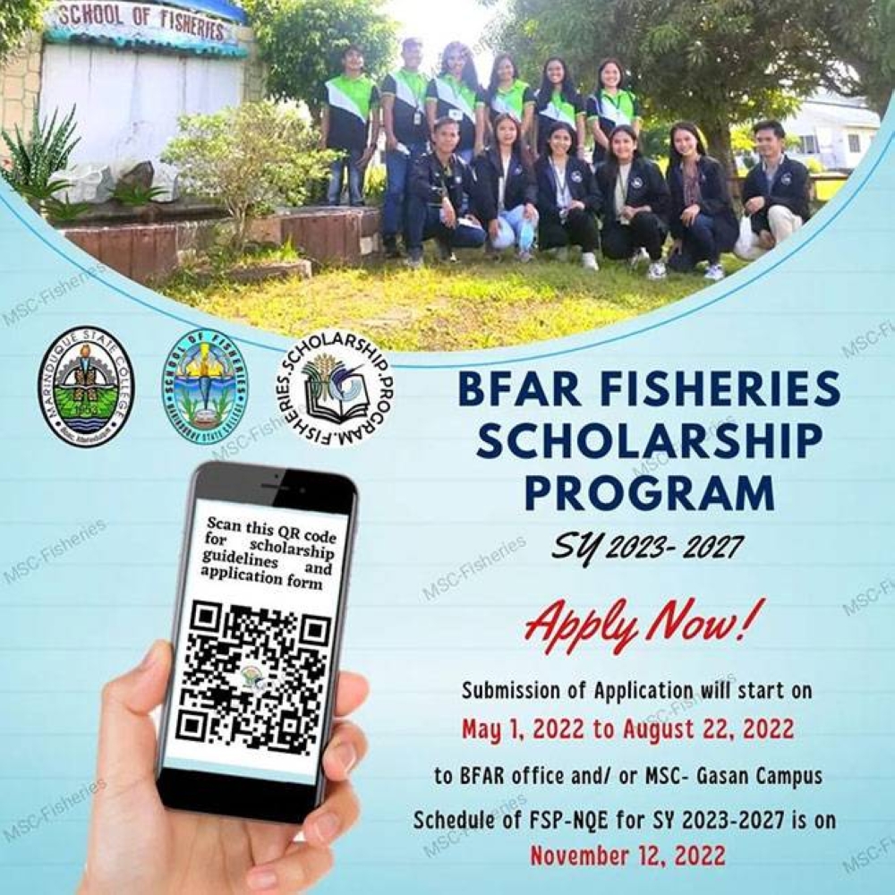 The Marinduque State College School of Fisheries scholarship program this year is for the Academic Year 2023-2027. FACEBOOK PHOTO/MSC 