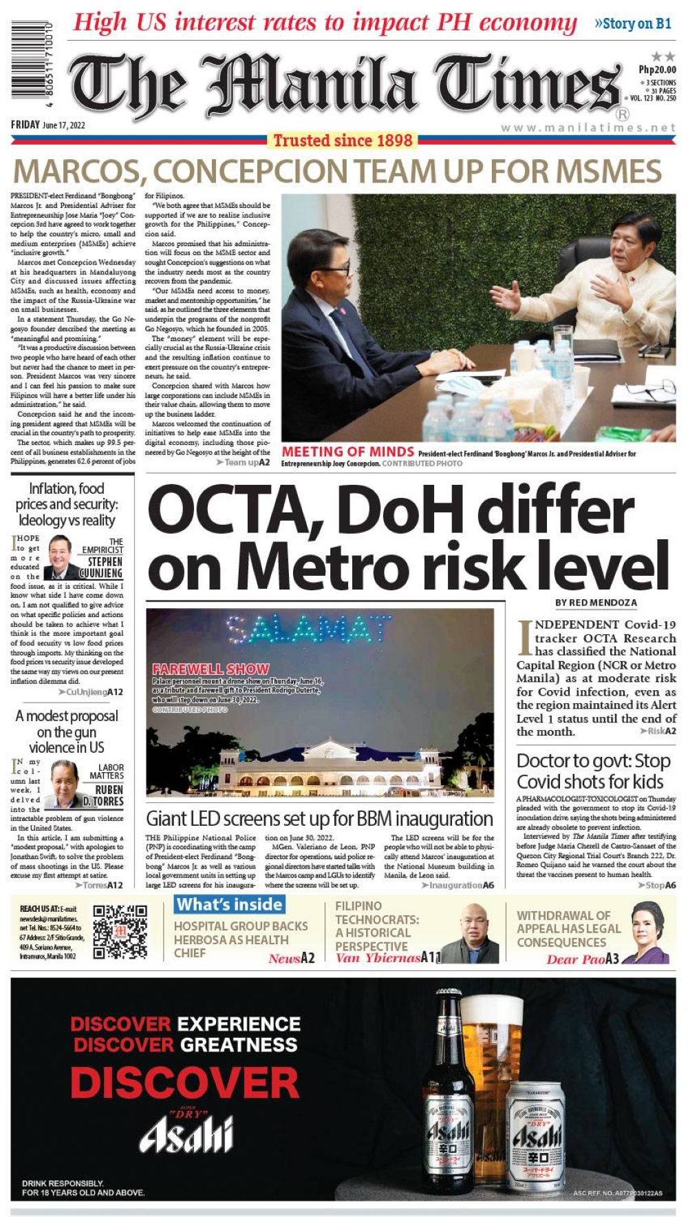 The Manila Times Front Page | June 17, 2022 | The Manila Times