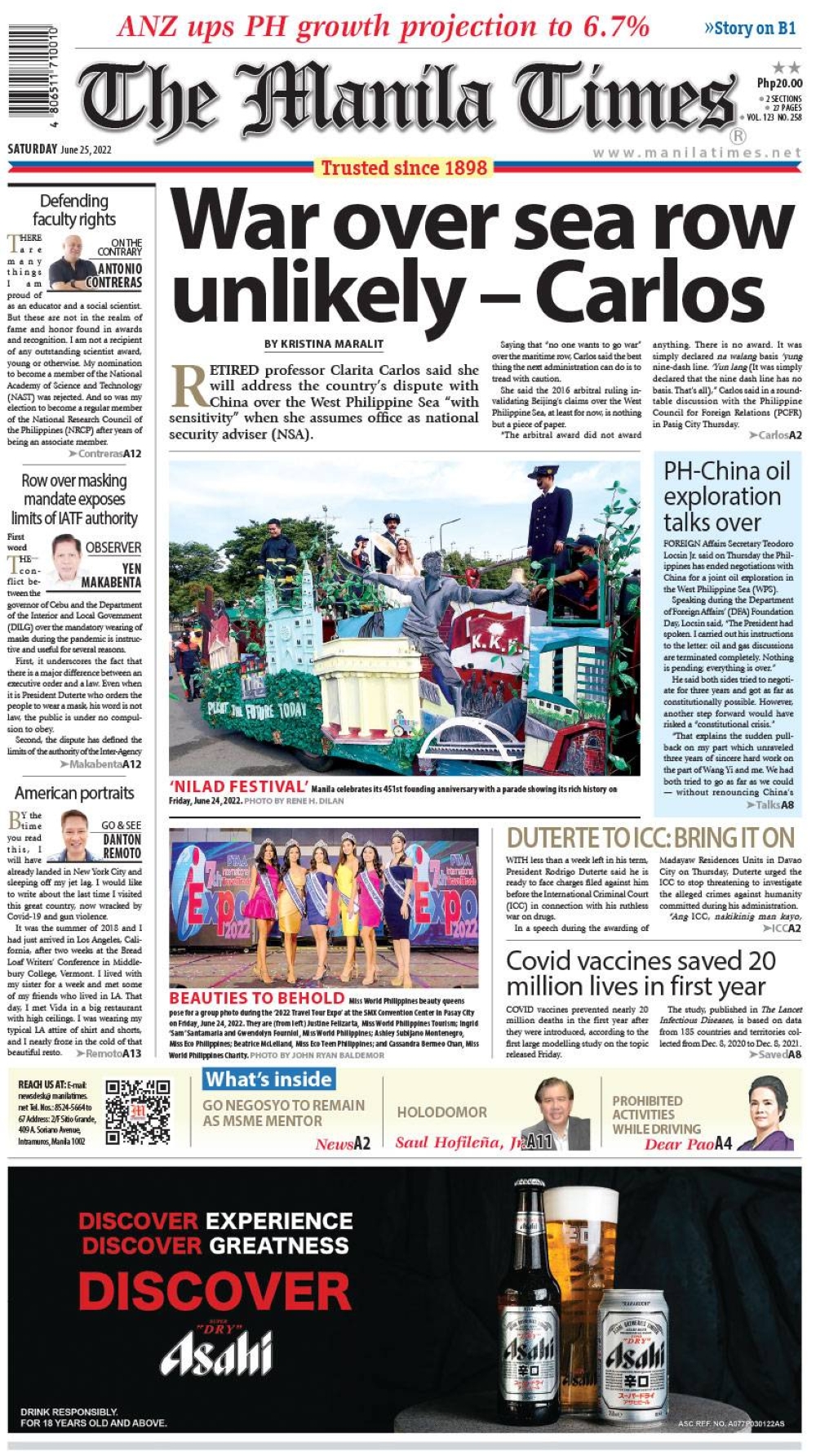 The Manila Times Front Page | June 25, 2022 | The Manila Times