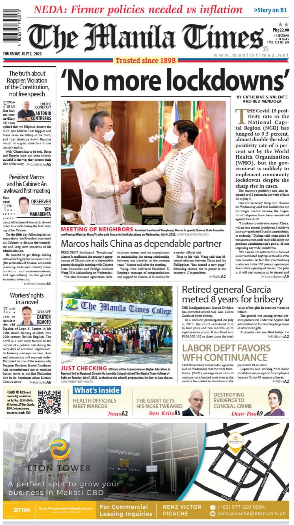 The Manila Times Frontpage July 07 2022