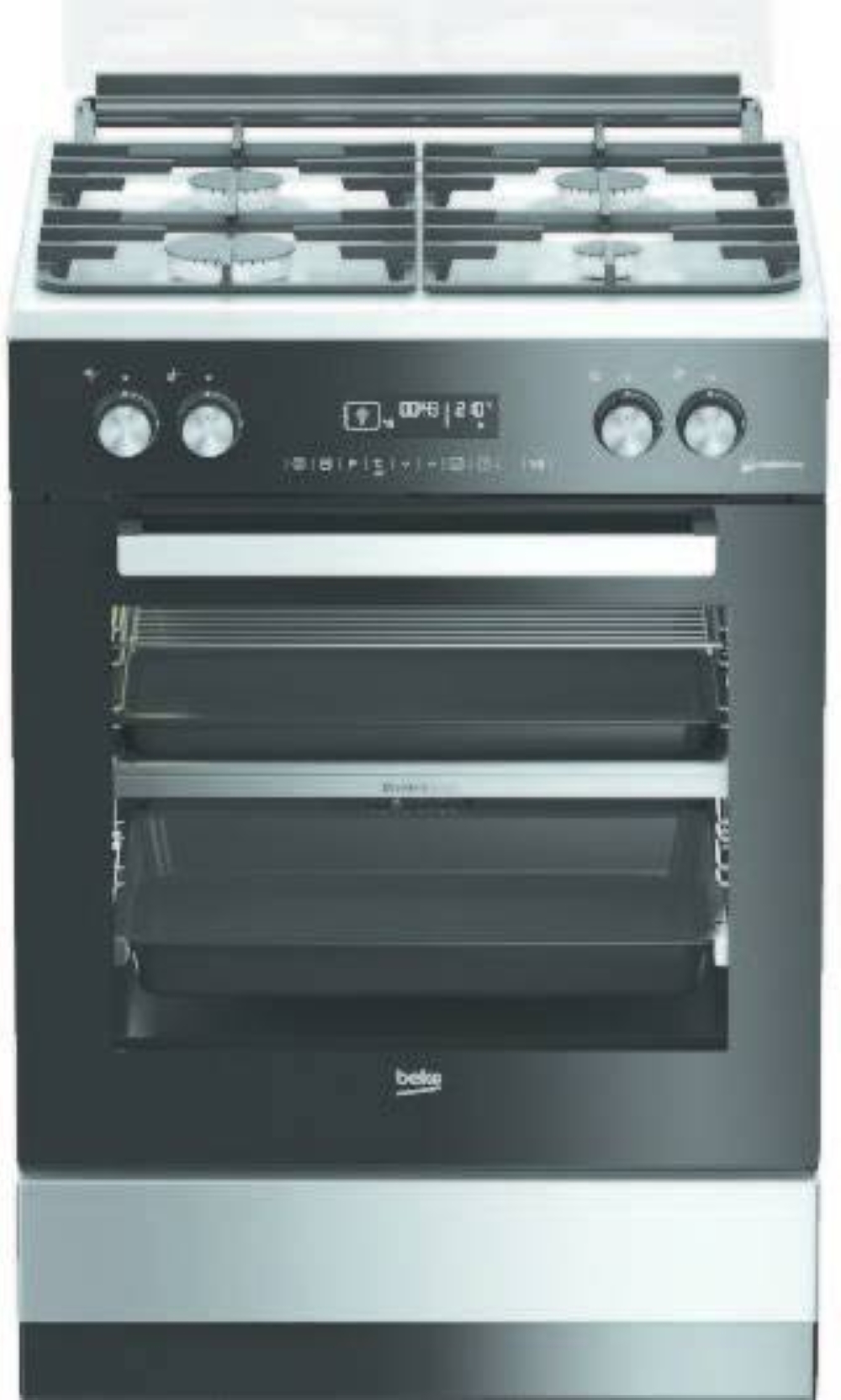 This Beko Range
(FVR62630DXDTL)
f e a t u r e s f o u r
special burners and
a multifunctional
oven for a faster and
more efficient cooking
experience.