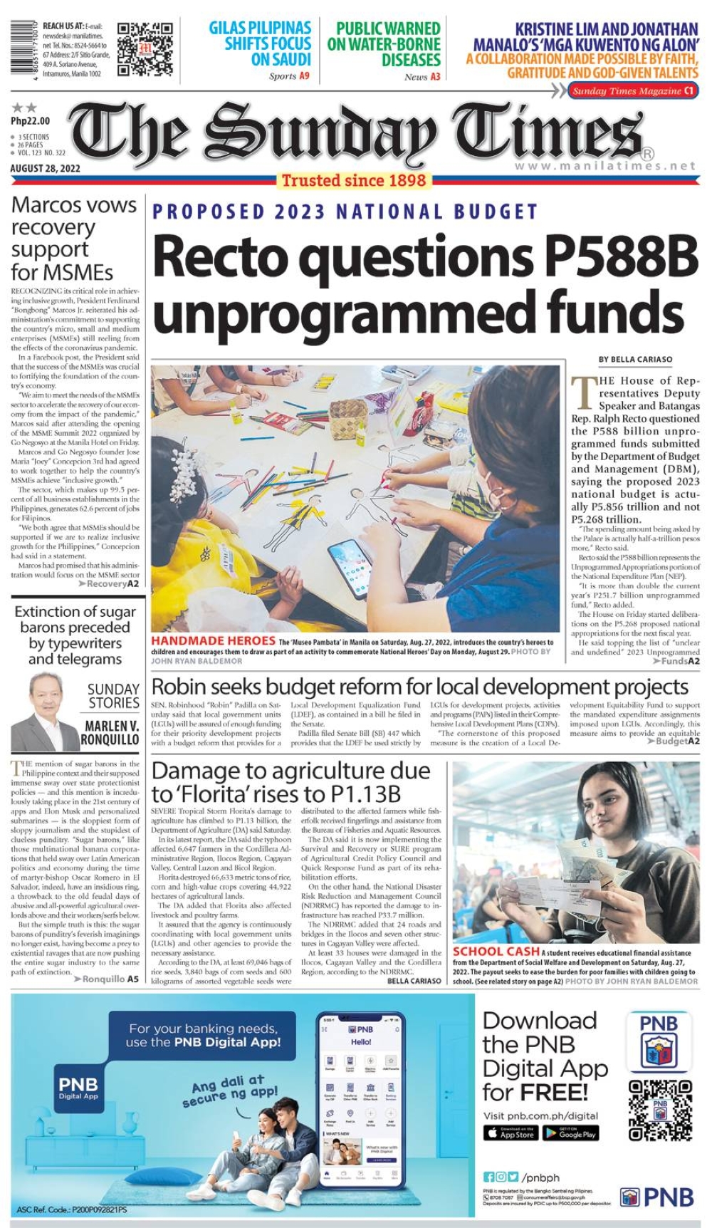 The Manila Times Front Page August 28, 2022 The Manila Times