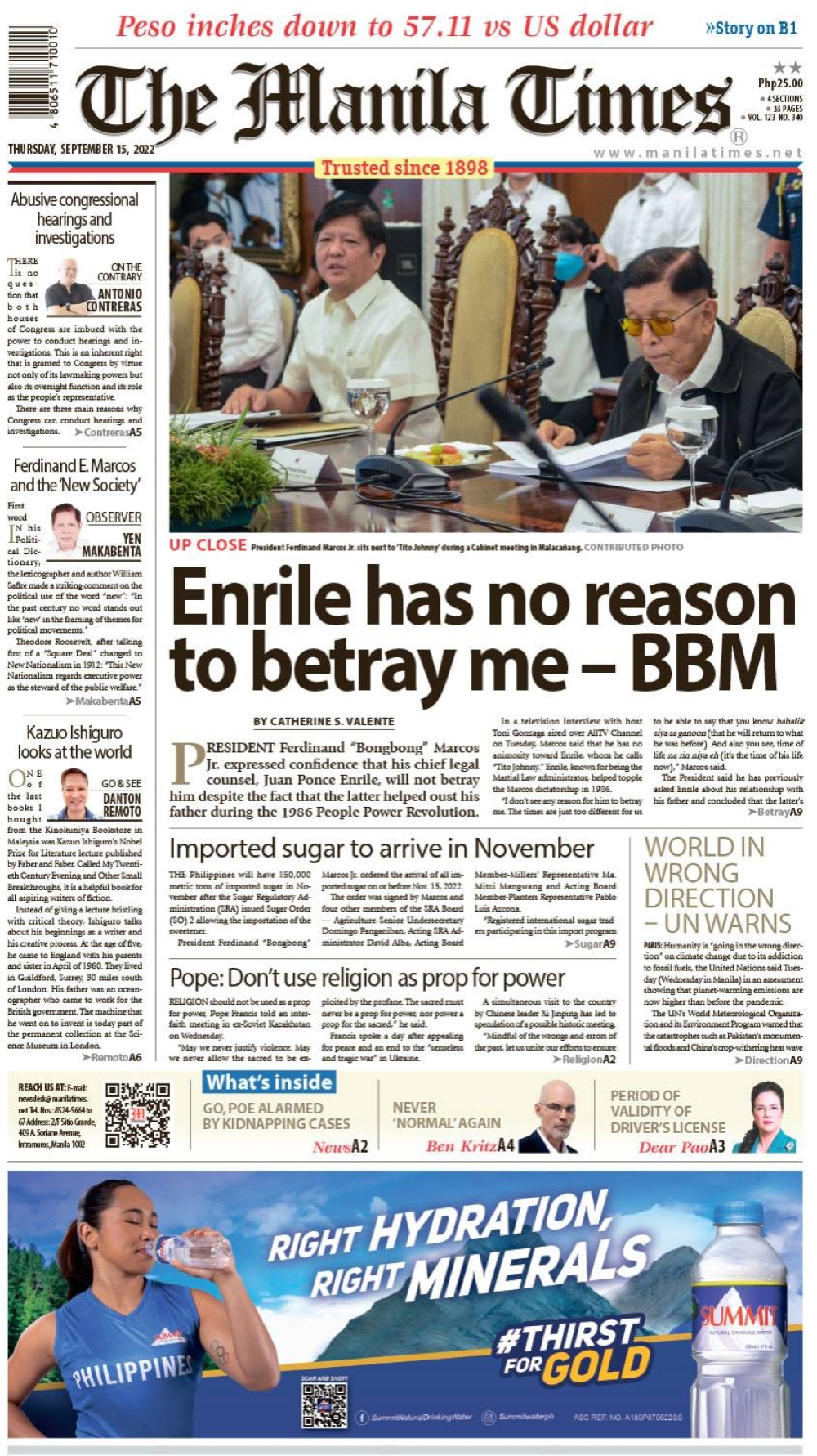 The Manila Times Front Page September 15, 2022 The Manila Times