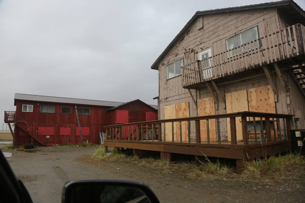 Windows have been boarded up on a motel and restaurant near the Bering Sea in Nome, Alaska, on Friday, Sept. 16, 2022. AP PHOTO