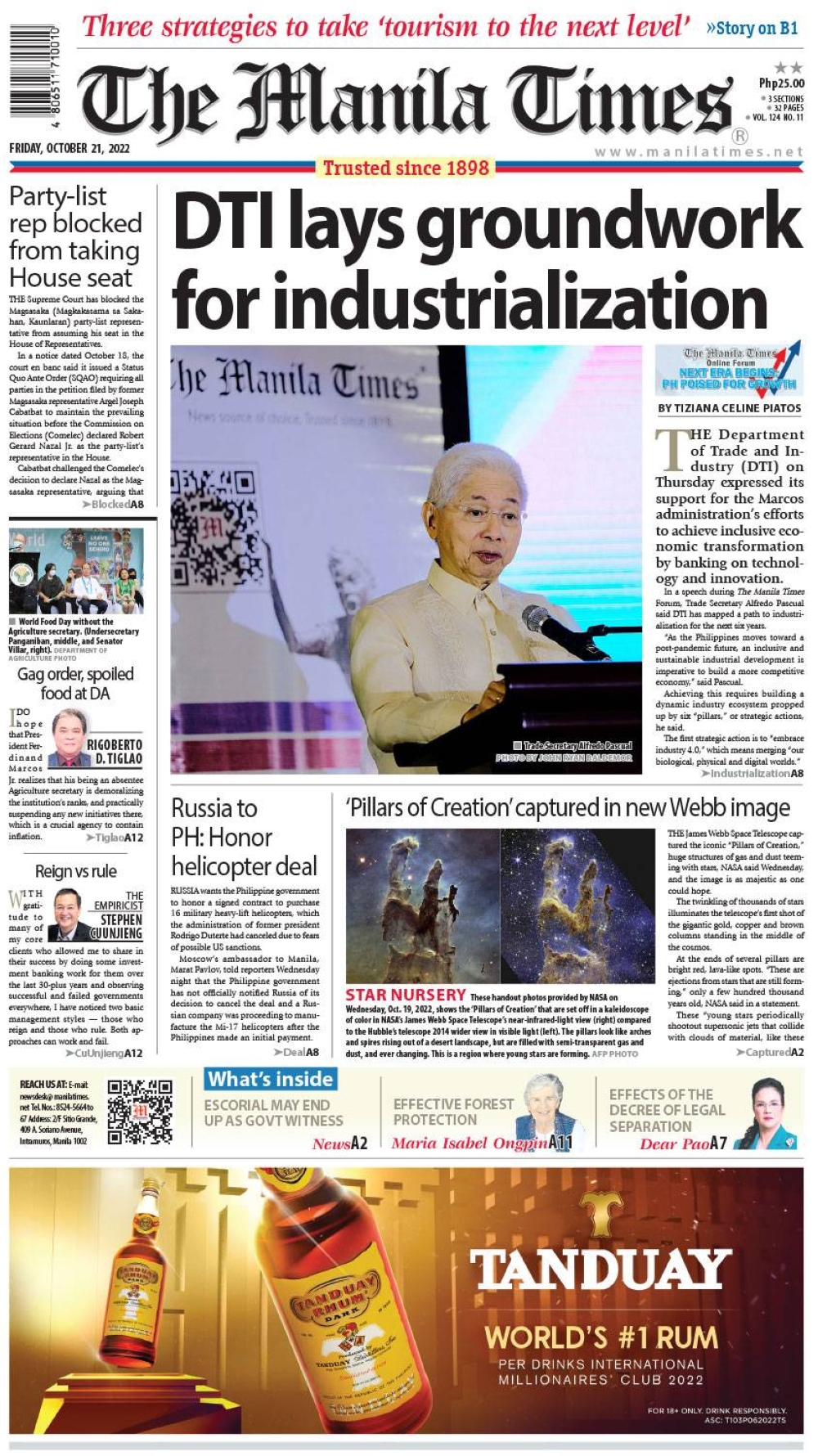 The Manila Times Front Page October 21, 2022 The Manila Times