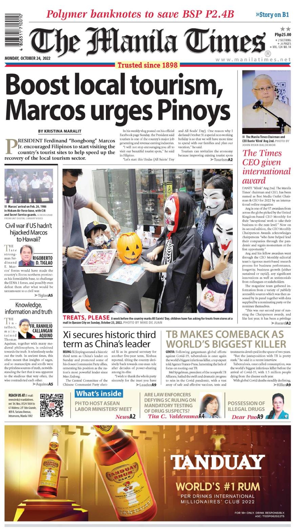 The Manila Times Front Page October 24, 2022 The Manila Times