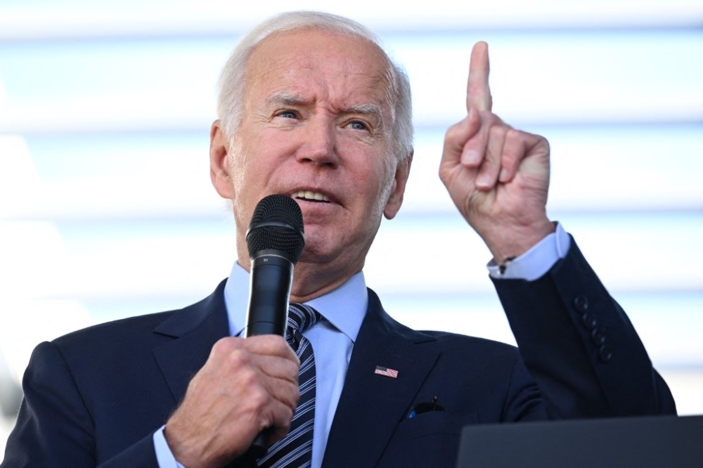 UP WHERE WE BELONG United States President Joe Biden speaks about the economy at technology company ViaSat in Carlsbad, California on Friday, Nov. 4, 2022. AFP PHOTO