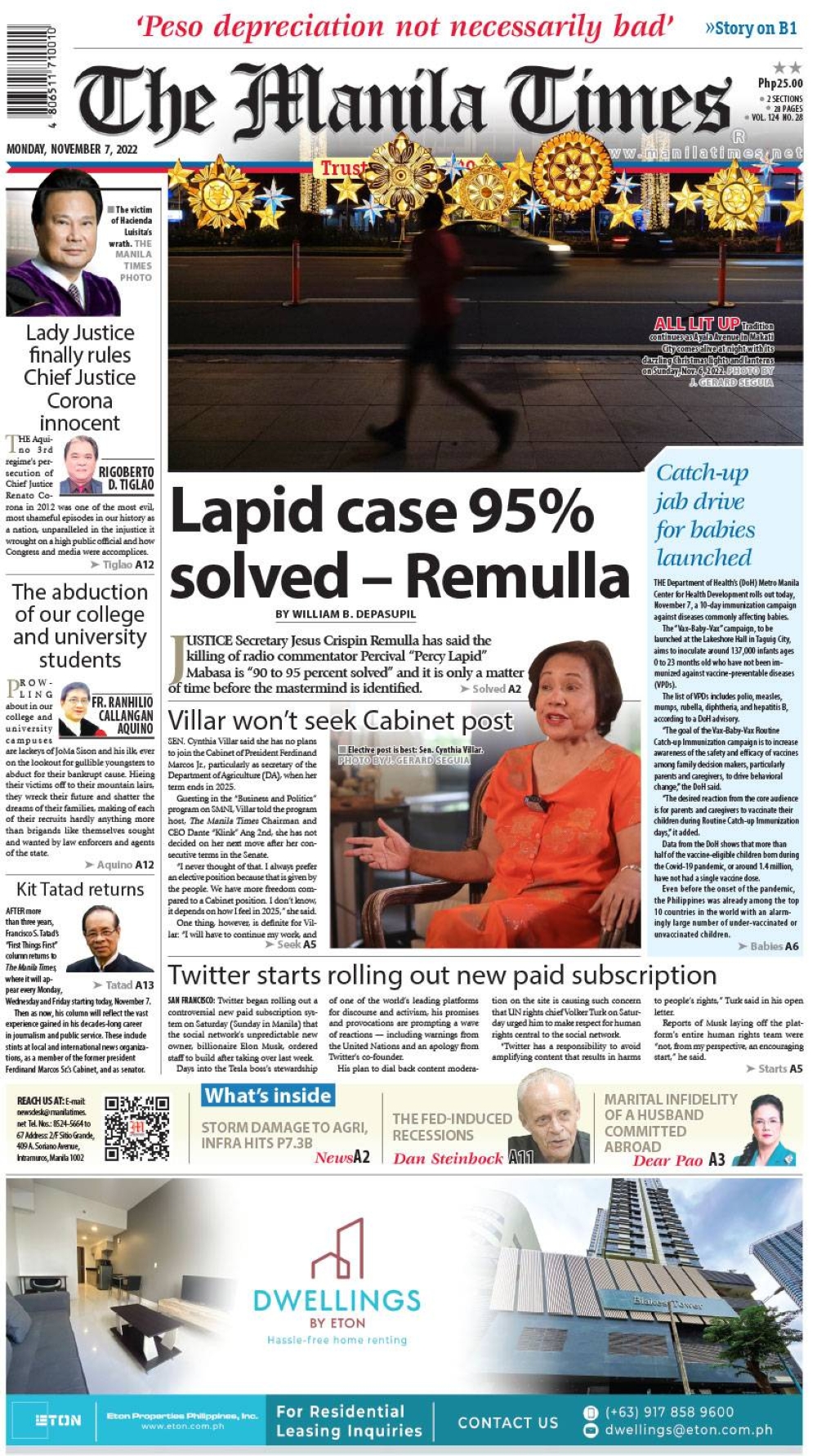 The Manila Times Front Page | November 7, 2022 | The Manila Times