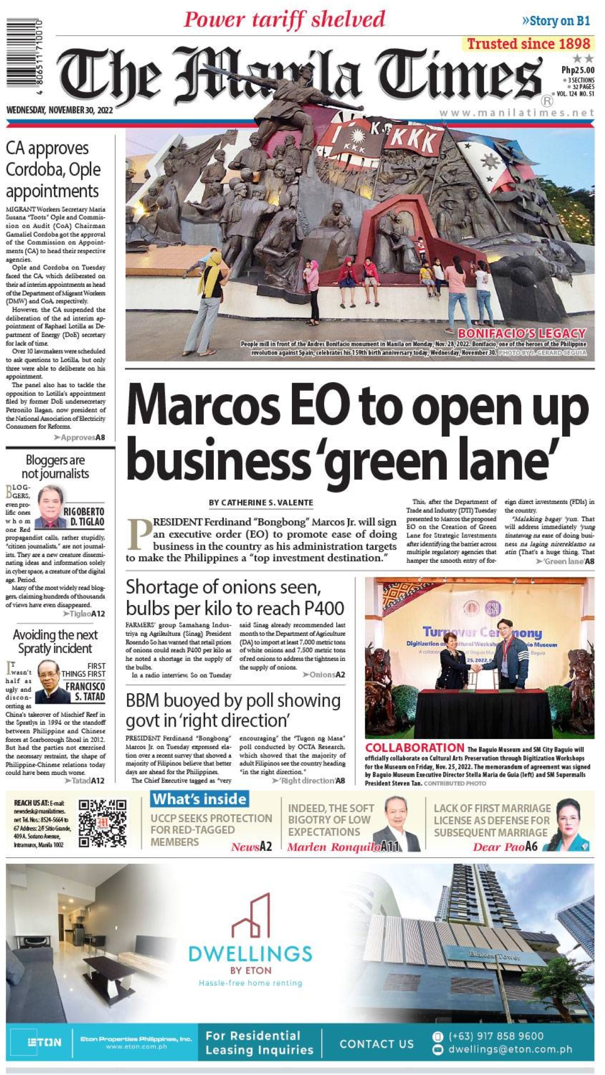 The Manila Times Front Page | November 30, 2022 | The Manila Times