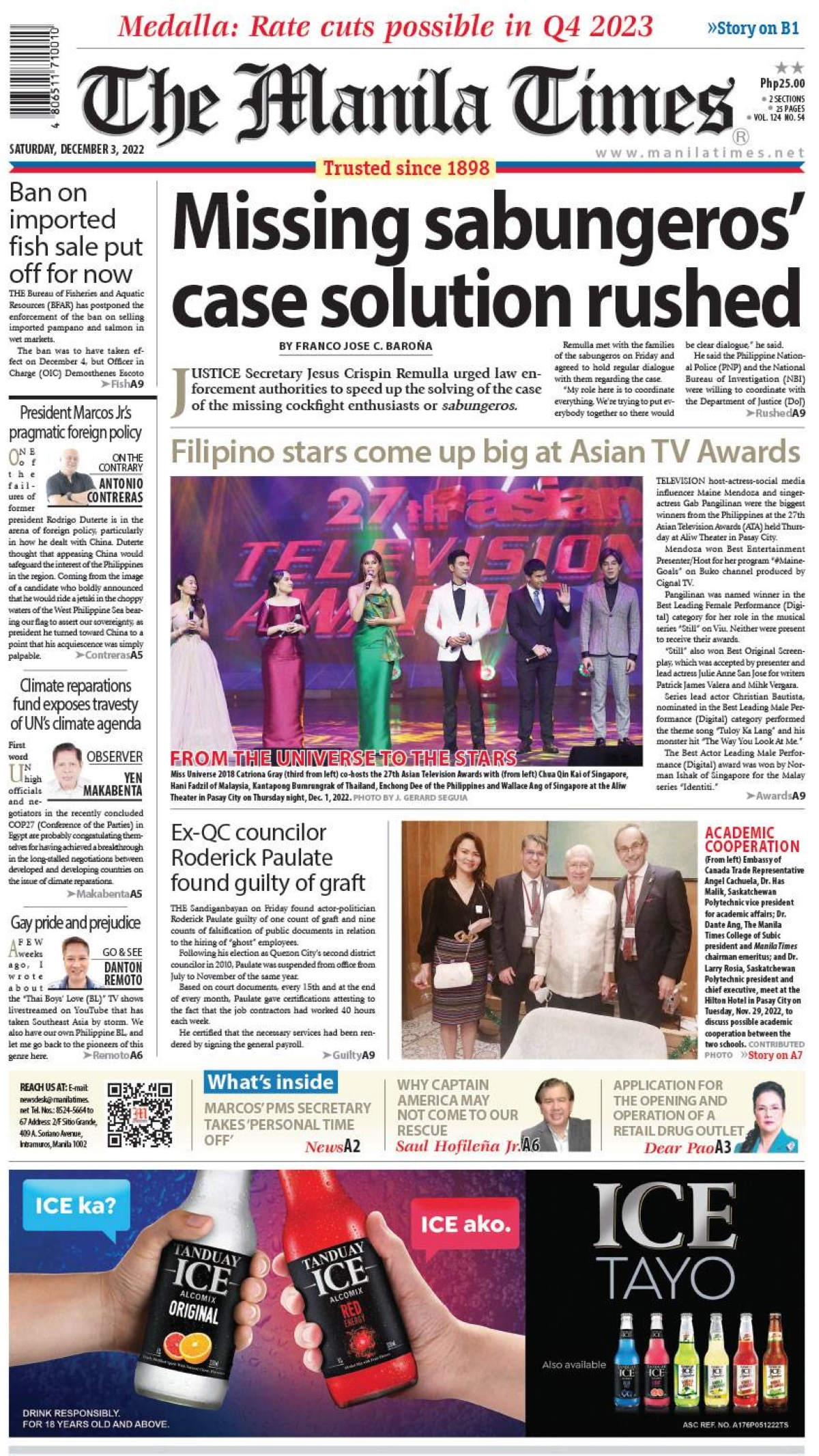 The Manila Times Front Page December 3 2022 The Manila Times