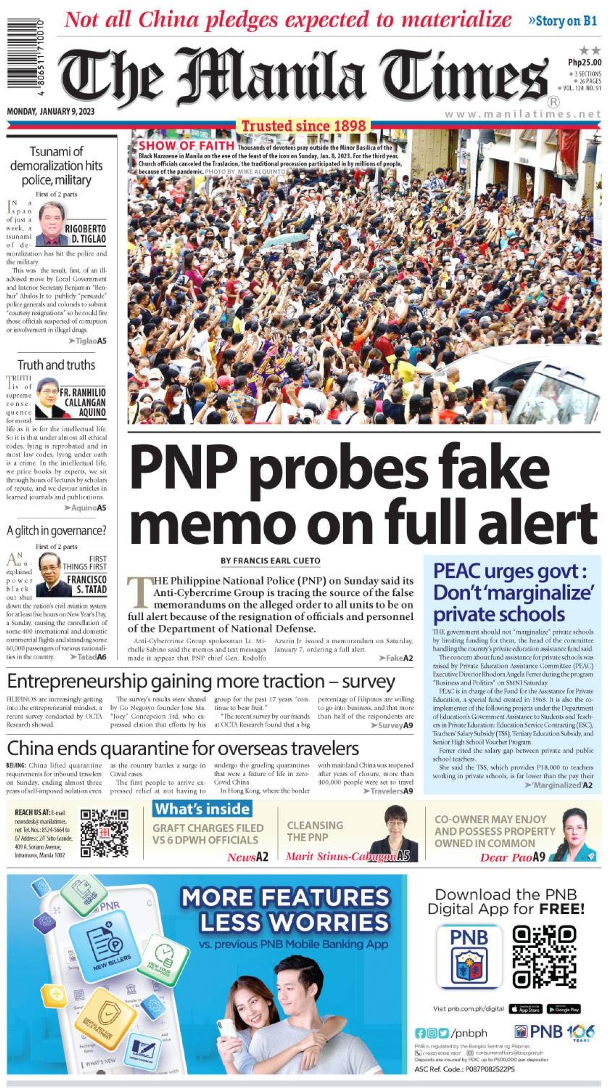 The Manila Times Front Page | January 9, 2023 | The Manila Times