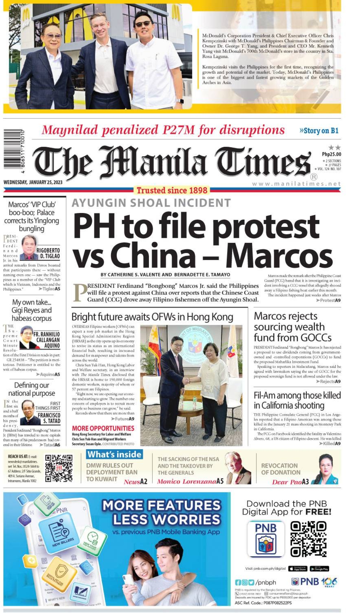 The Manila Times Front Page | January 25, 2023 | The Manila Times