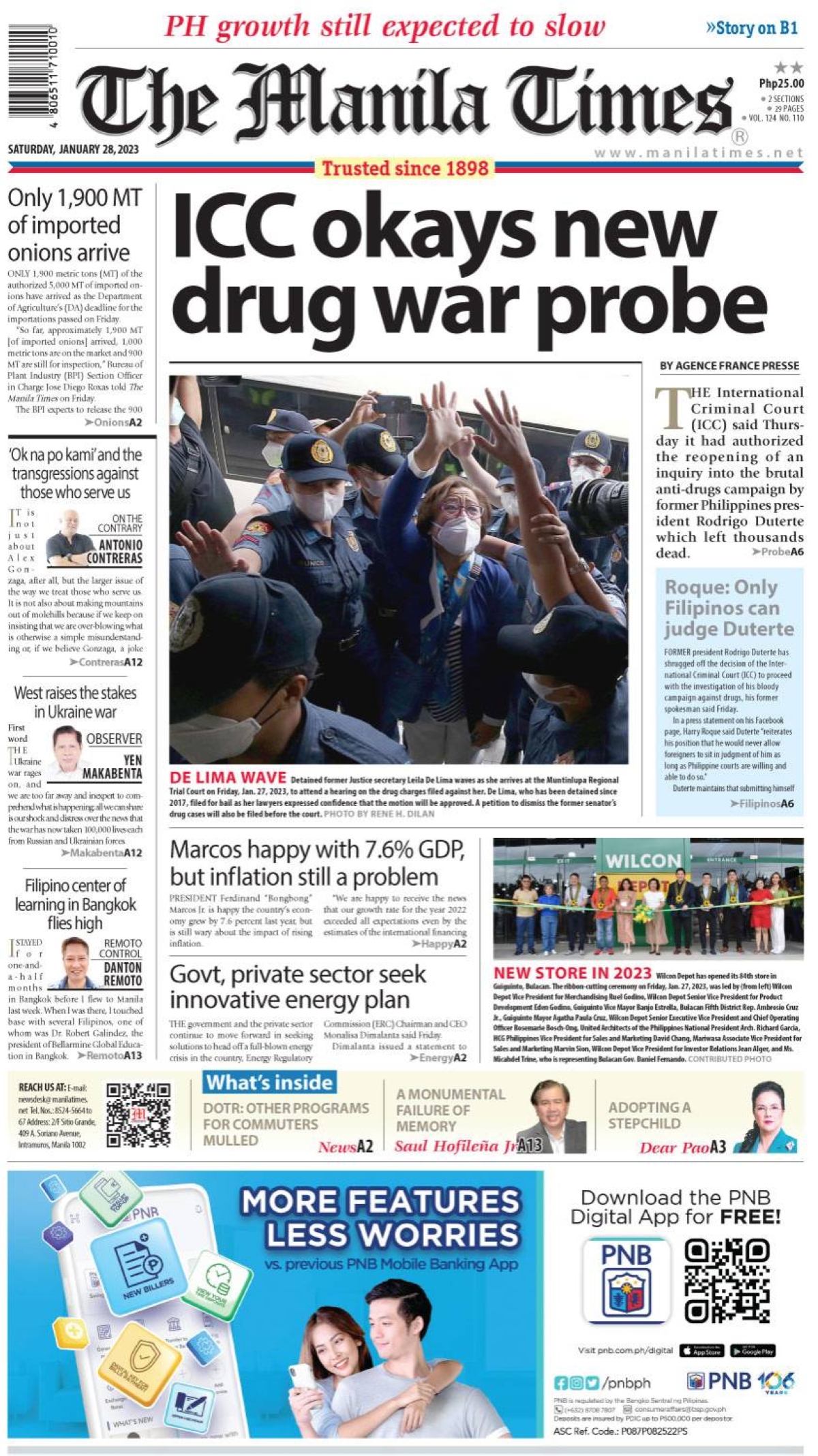 The Manila Times Front Page | January 28, 2023 | The Manila Times