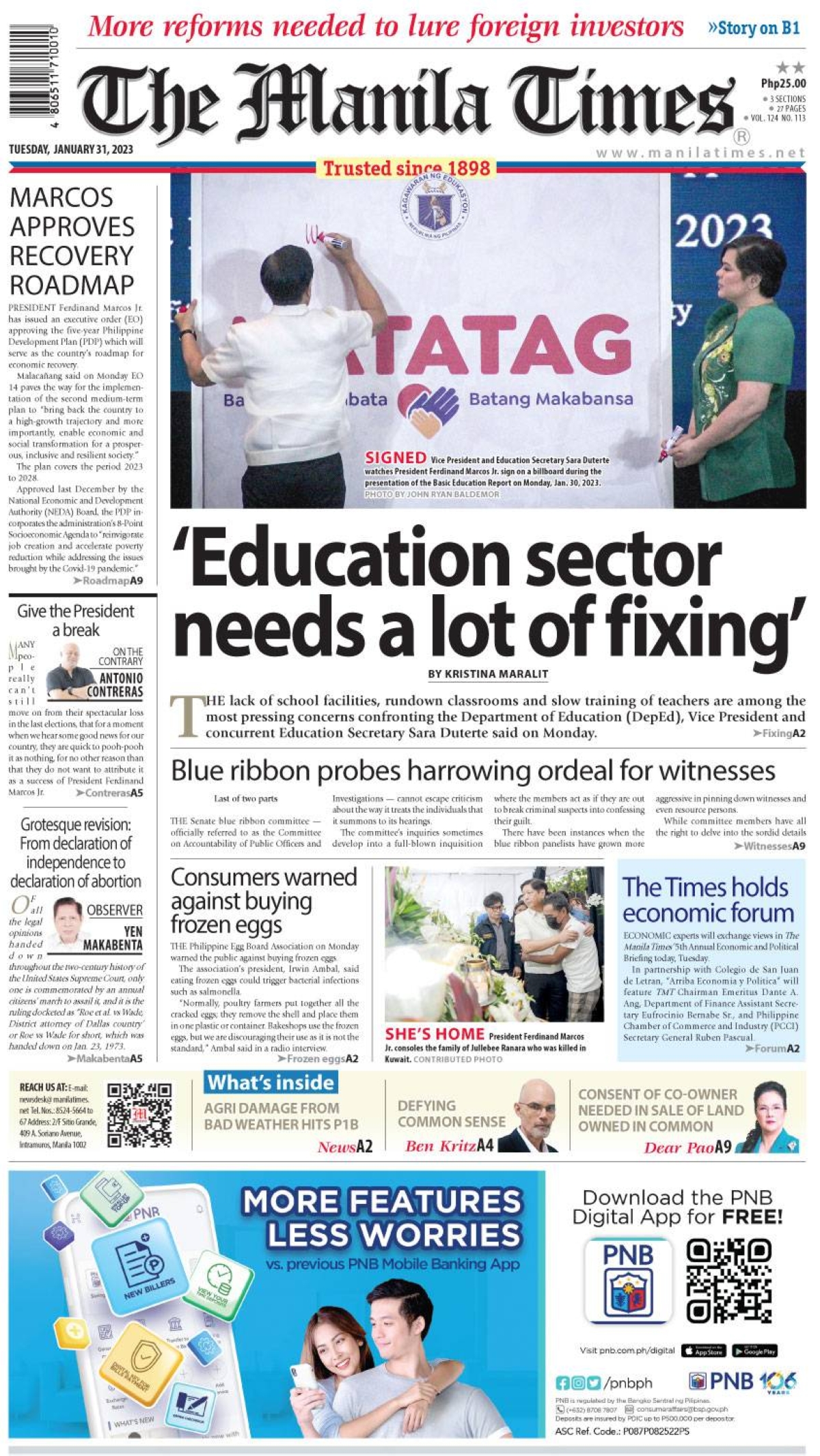 The Manila Times Front Page January 31, 2023 The Manila Times