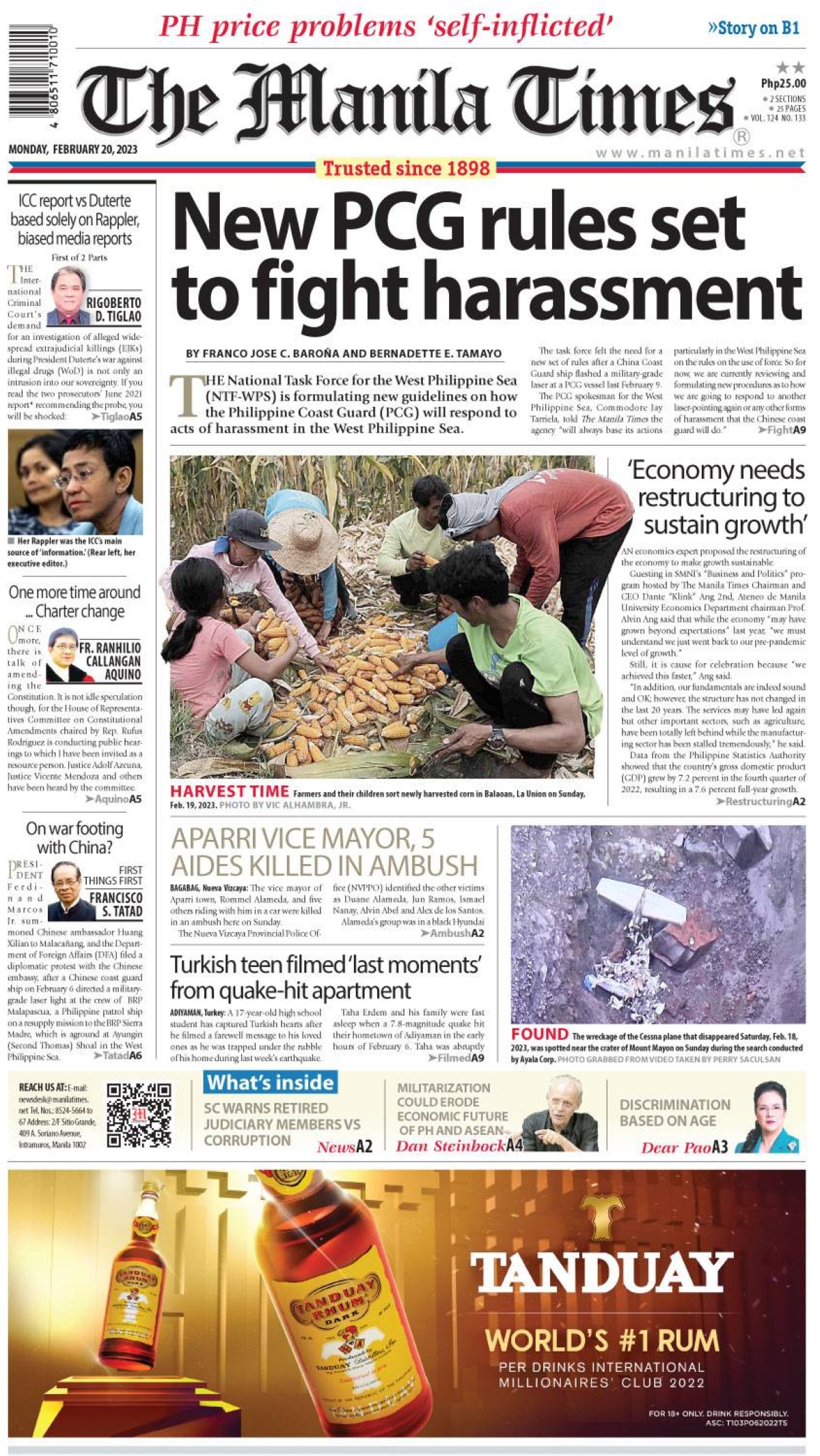 The Manila Times Front Page | February 20, 2023 | The Manila Times