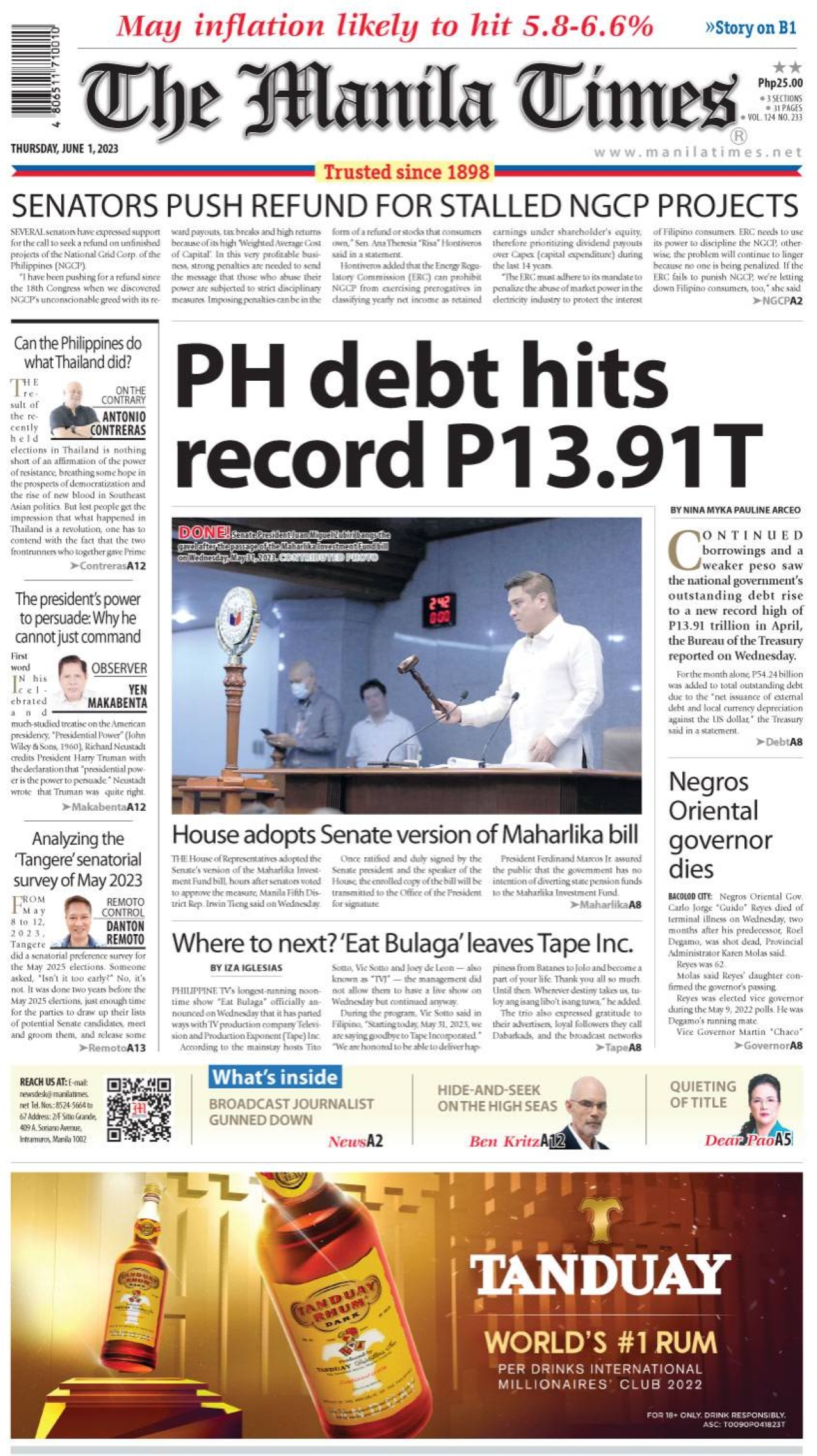 The Manila Times Front Page | June 1, 2023 | The Manila Times