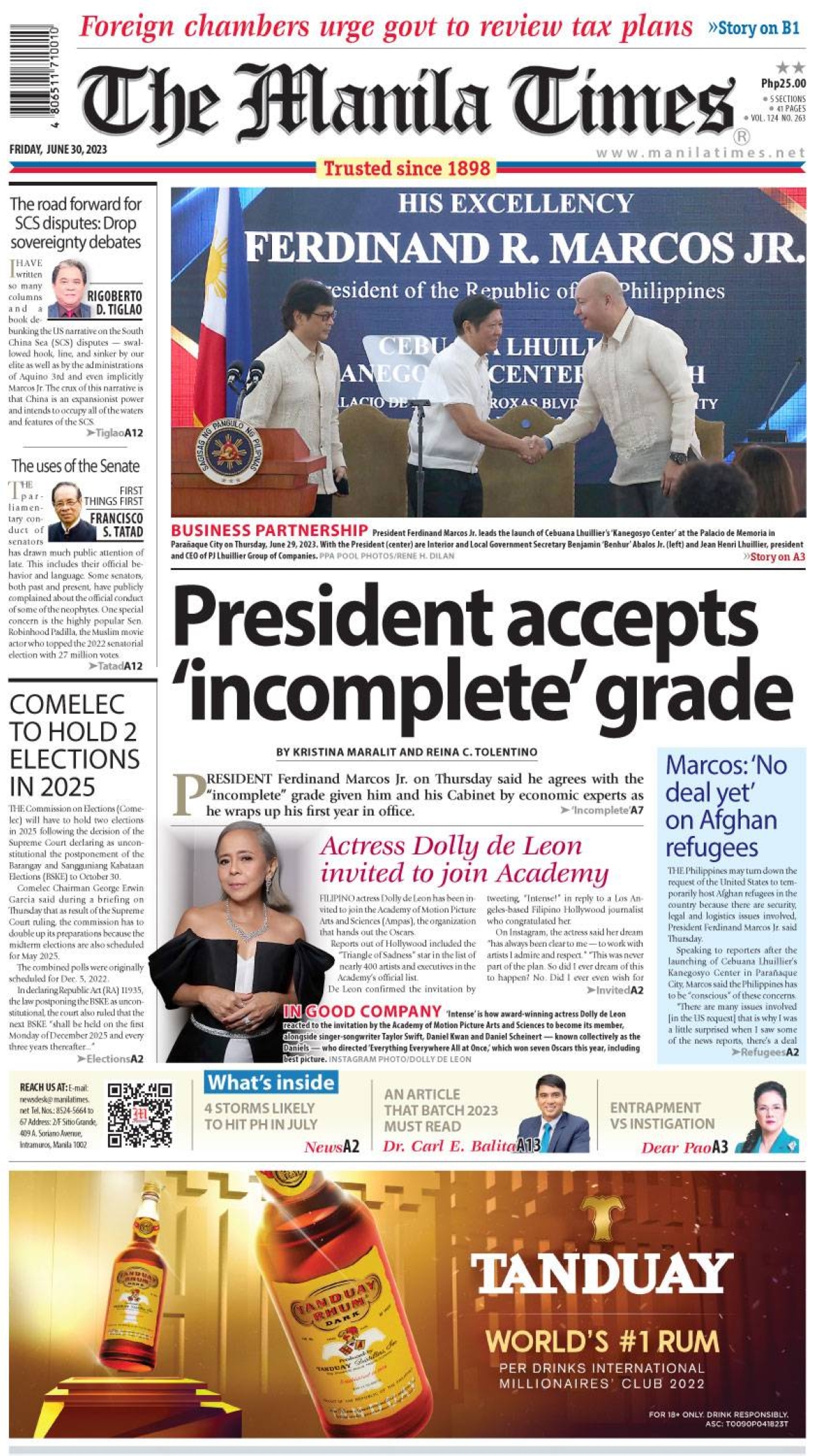 The Manila Times Front Page | June 30, 2023 | The Manila Times