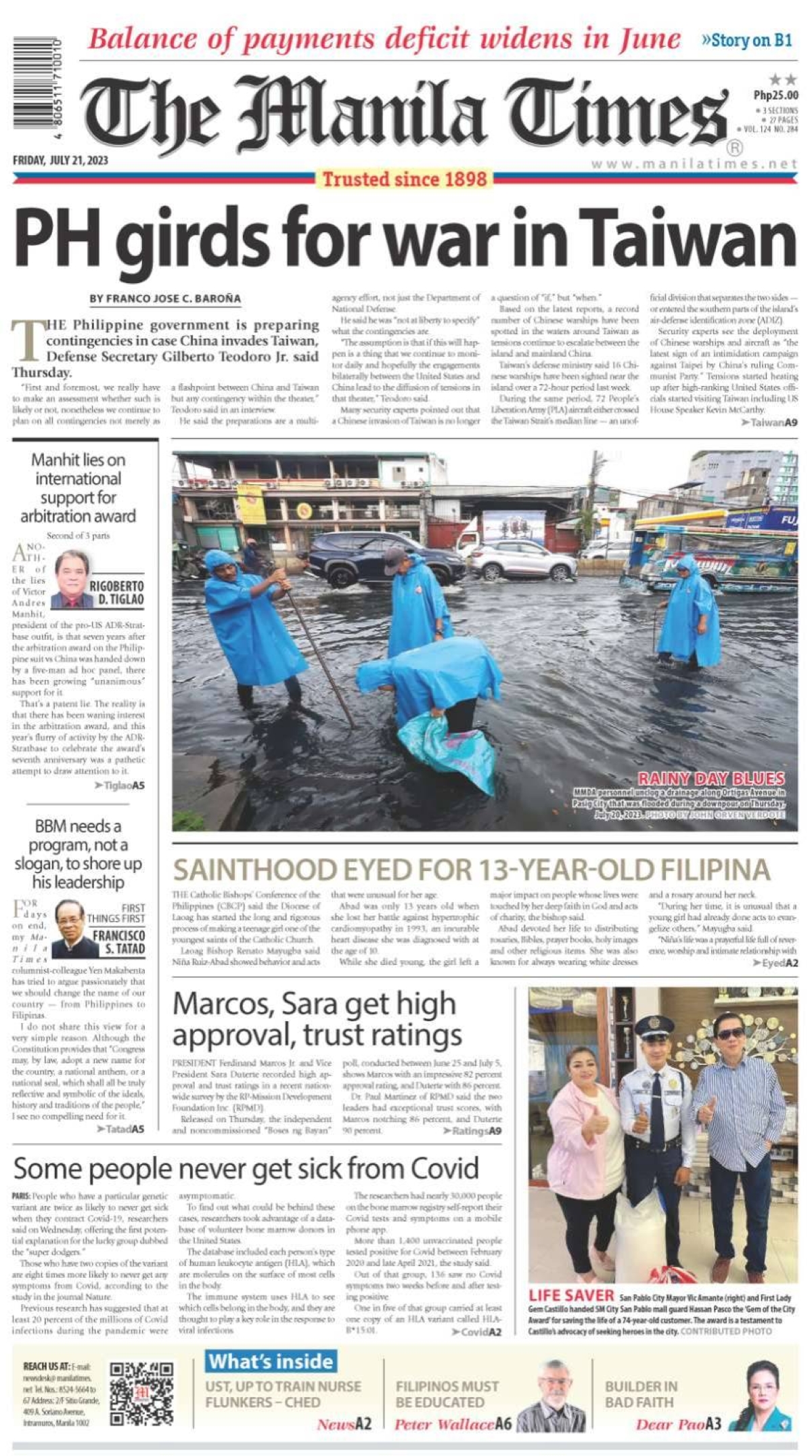 The Manila Times Front Page July 21 2023 The Manila Times