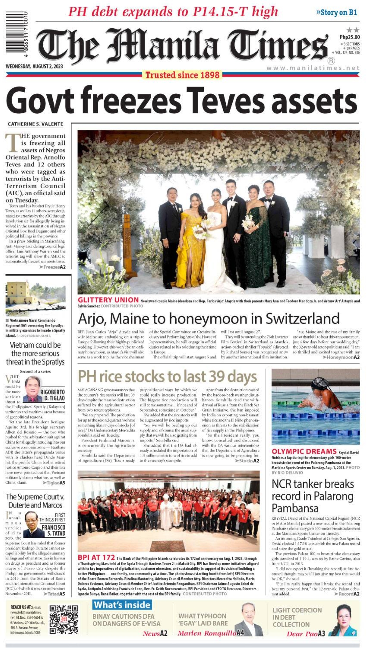 The Manila Times Front Page | August 2, 2023 | The Manila Times