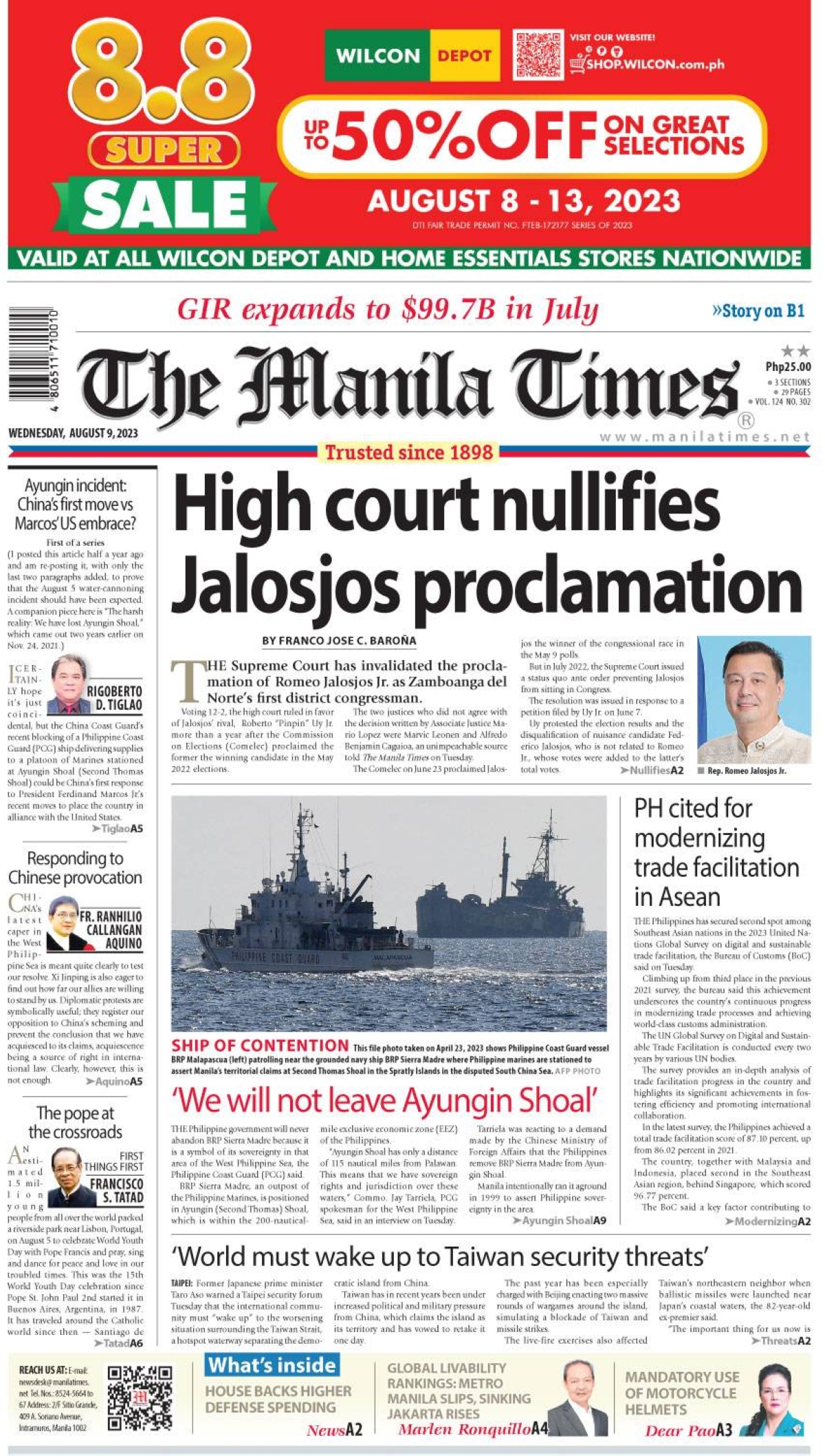 The Manila Times Front Page | August 9, 2023 | The Manila Times