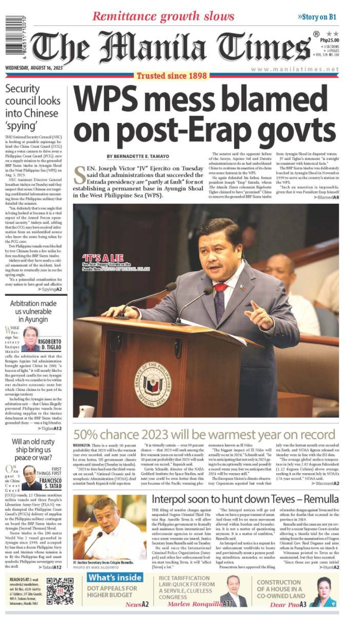 The Manila Times Front Page | Aug. 16, 2023 | The Manila Times