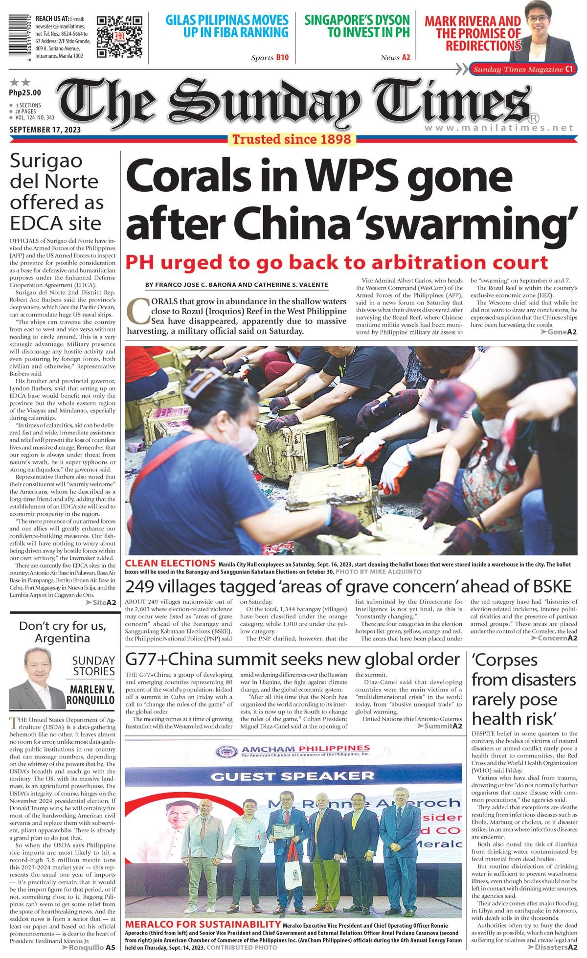 The Manila Times Front Page Sept. 17, 2023 The Manila Times