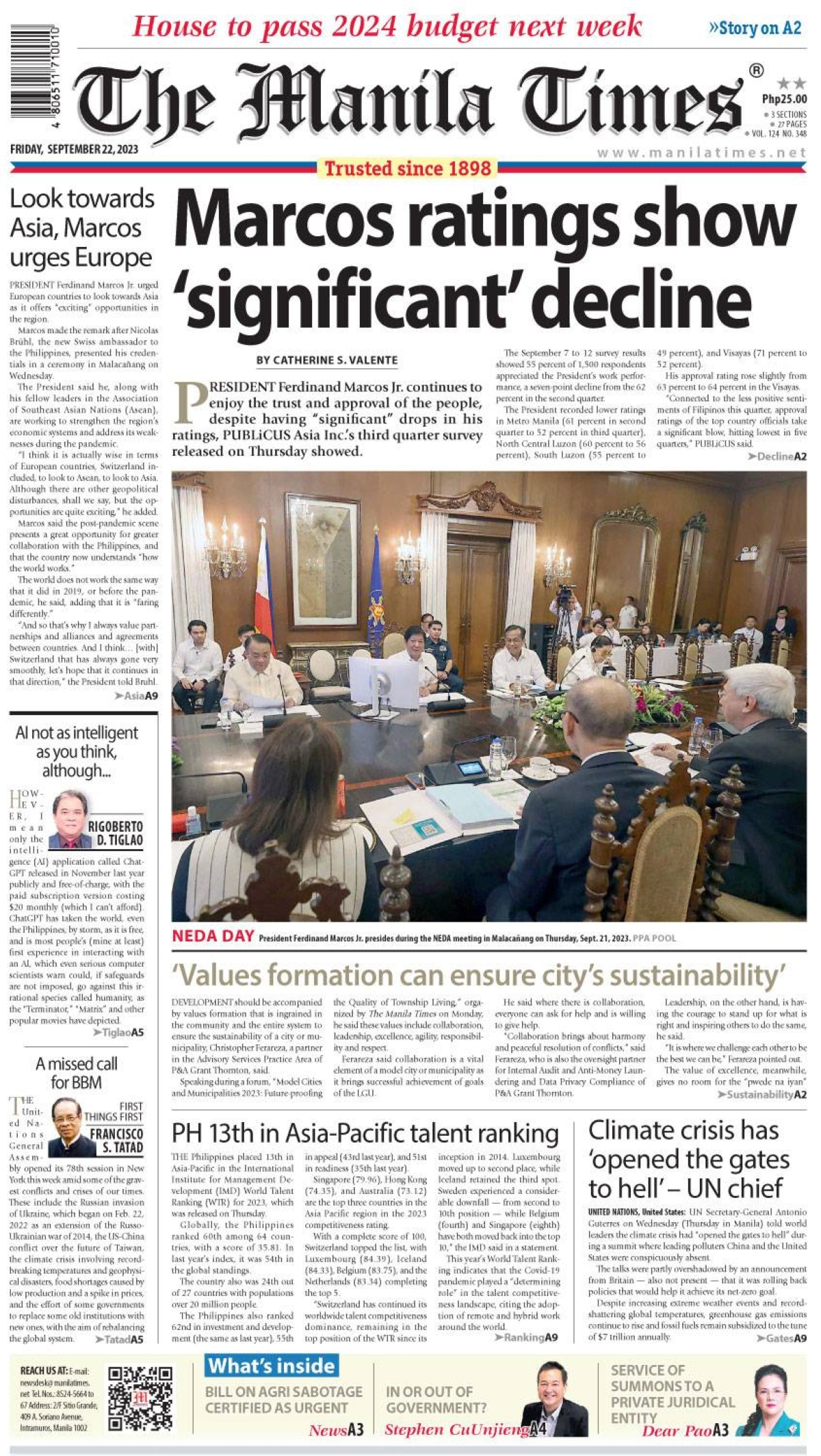 The Manila Times Front Page | Sept. 22, 2023 | The Manila Times