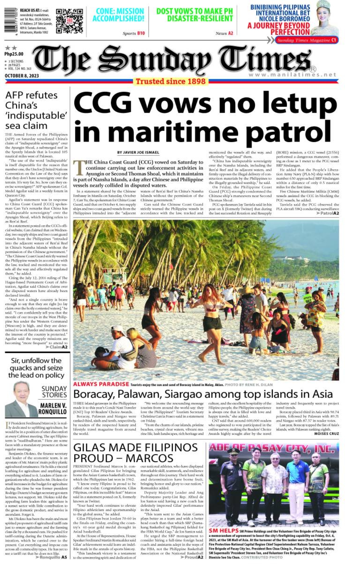 The Manila Times Front Page Oct. 8, 2023 The Manila Times