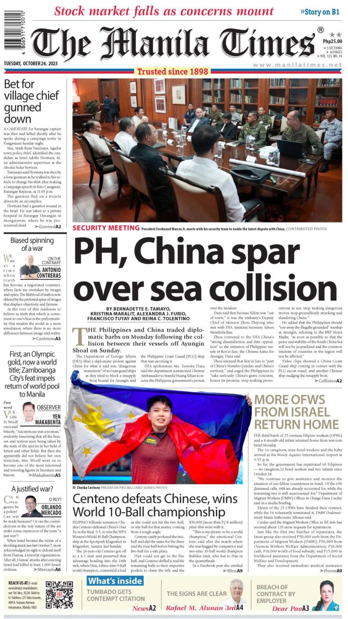 The Manila Times Front Page | Oct. 24, 2023 | The Manila Times