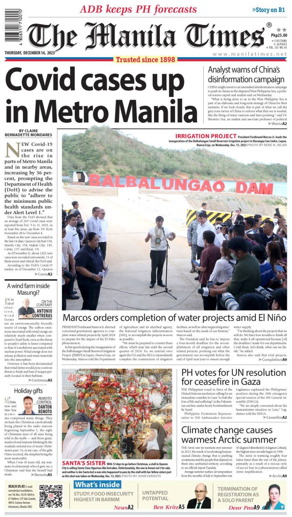 The Manila Times Front Page | December 14, 2023 | The Manila Times