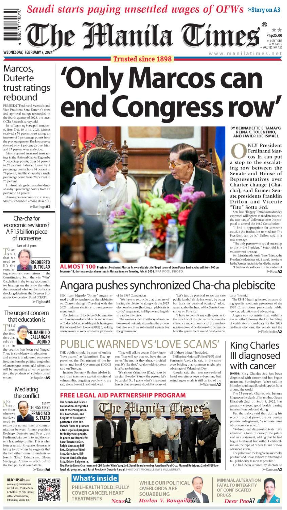 The Manila Times Front Page | February 7, 2024 | The Manila Times